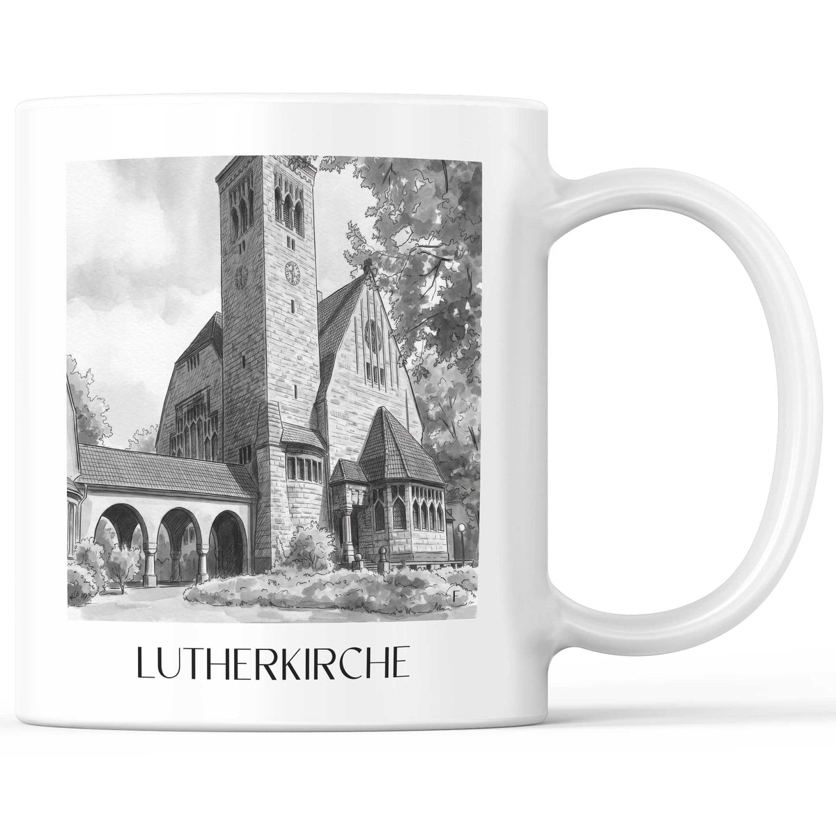 lutherkirche-bochum-deutschland-kaffeebecher-aquarell-schwarz-weiss