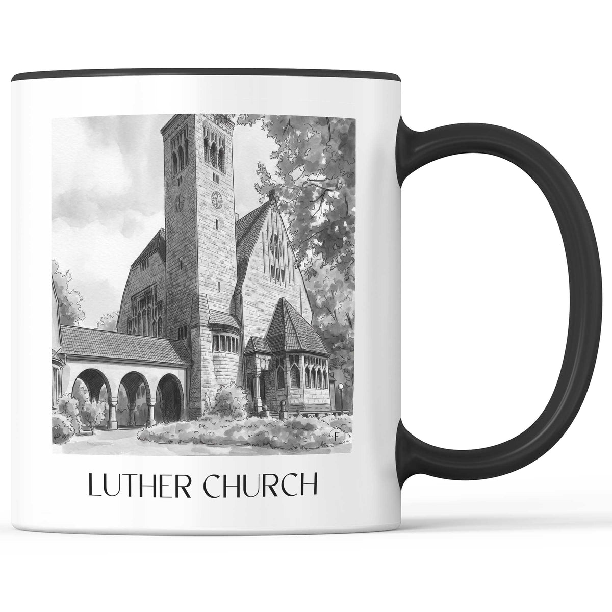 Lutherkirche Kaffeebecher - Bochum - Deutschland Becher - Kaffeetasse im Aquarell Schwarz-Weiß Stil - favplace