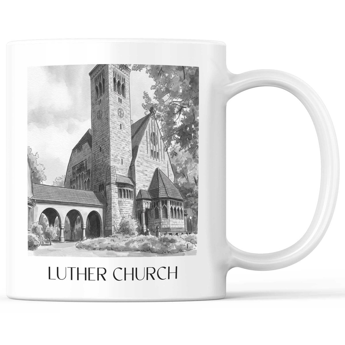 Lutherkirche Kaffeebecher - Bochum - Deutschland Becher - Kaffeetasse im Aquarell Schwarz-Weiß Stil - favplace