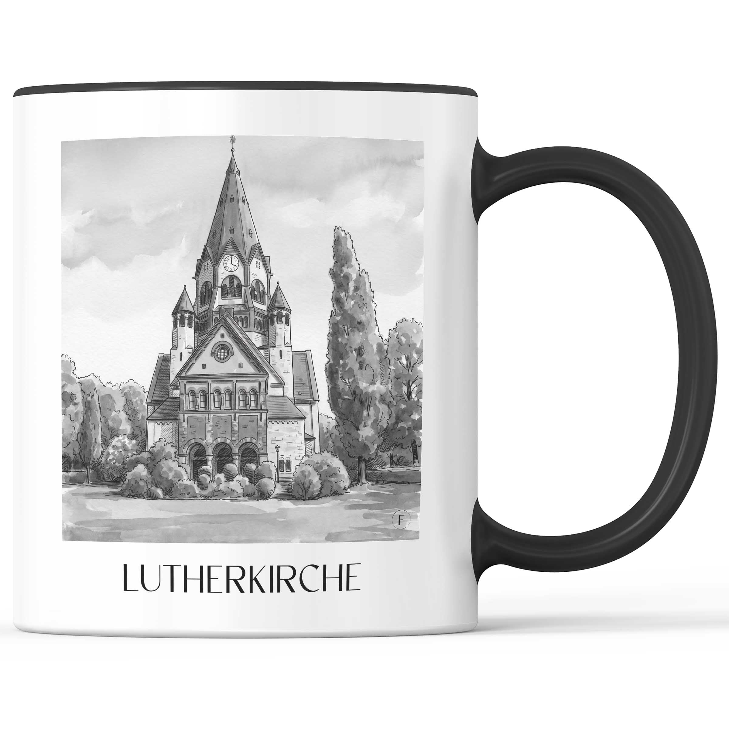 lutherkirche-chemnitz-deutschland-kaffeebecher-aquarell-schwarz-weiss