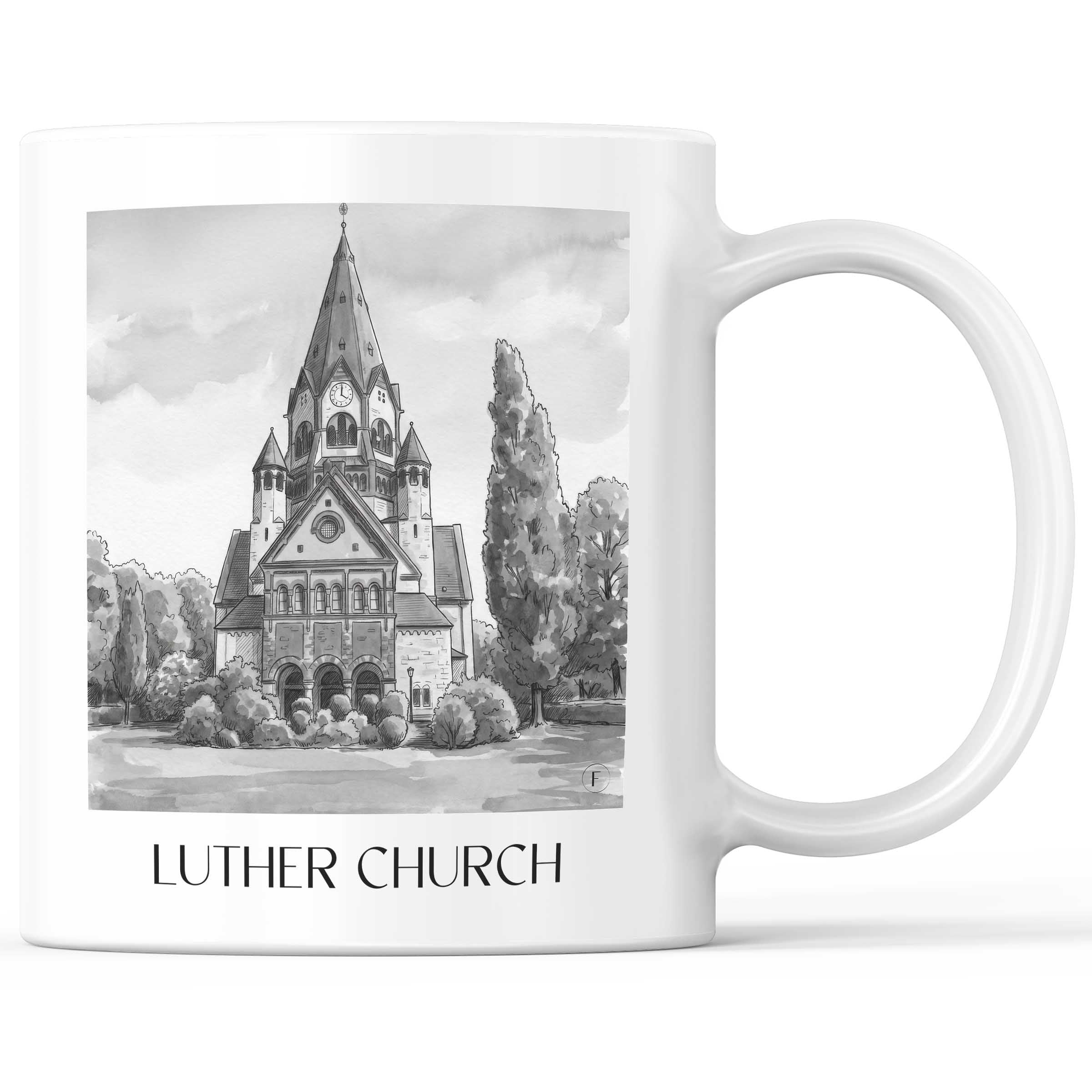 Lutherkirche Kaffeebecher - Chemnitz - Deutschland Becher - Kaffeetasse im Aquarell Schwarz-Weiß Stil - favplace