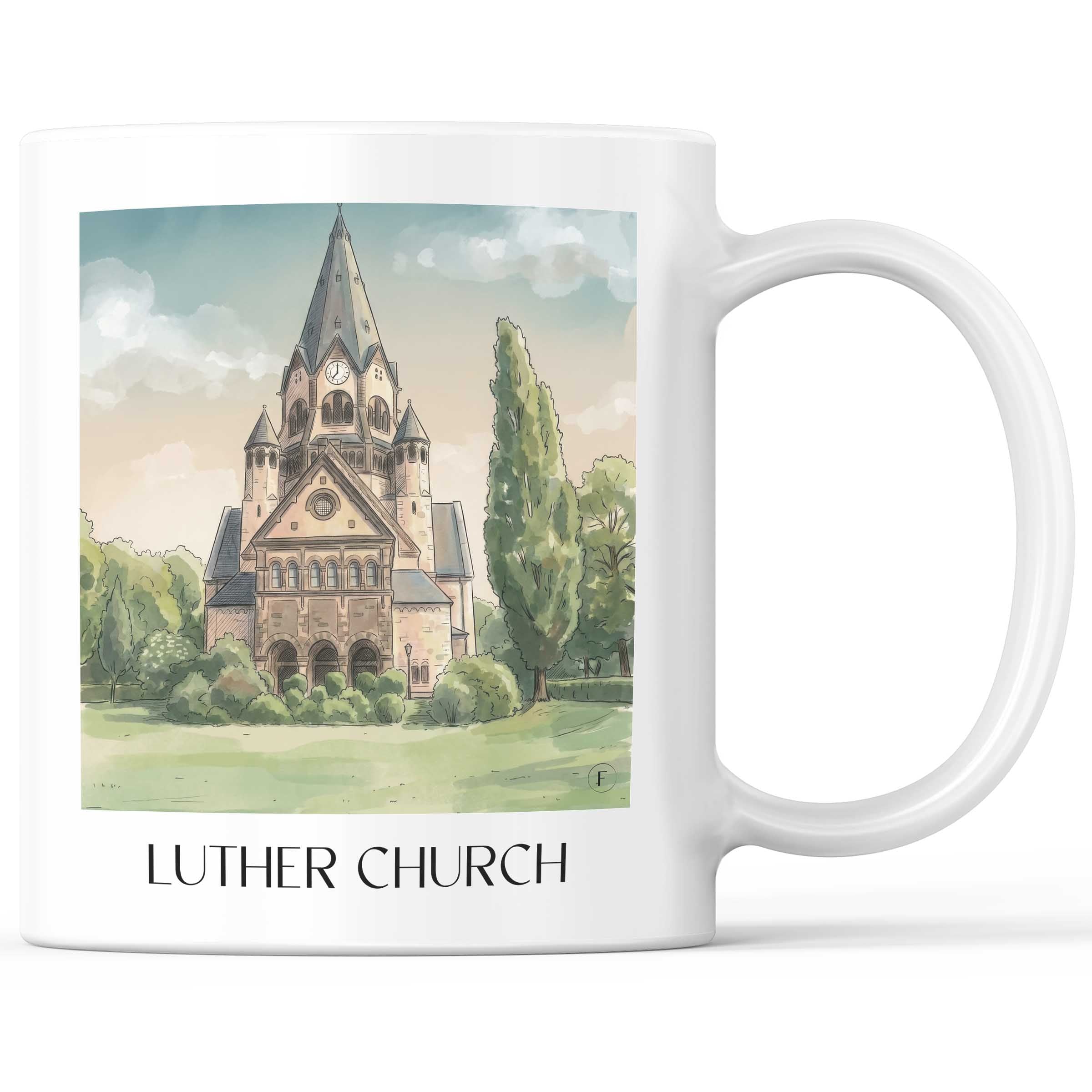 Lutherkirche Kaffeebecher - Chemnitz - Deutschland Becher - Kaffeetasse im Aquarell Stil - favplace