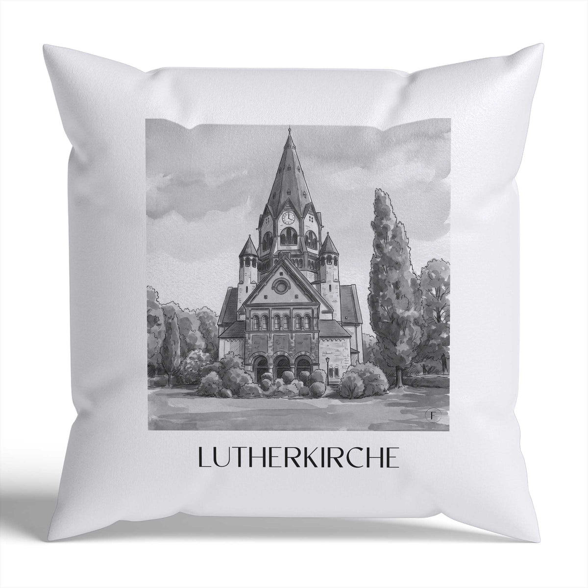 lutherkirche-chemnitz-deutschland-kissenbezug-aquarell-schwarz-weiss