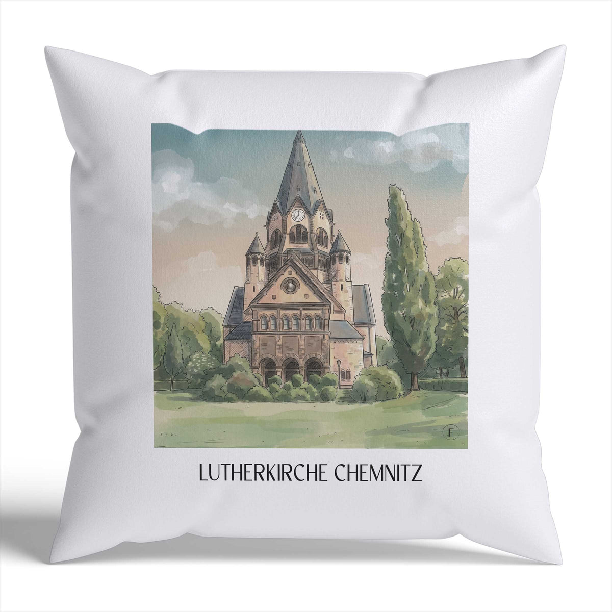 lutherkirche-chemnitz-deutschland-kissenbezug-aquarell