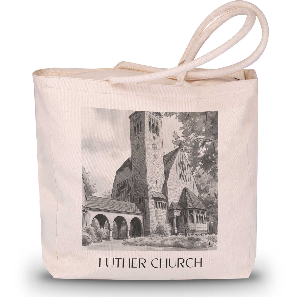 Lutherkirche Shopping Tasche - Bochum - Deutschland Tote Bag - Einkaufstasche im Aquarell Schwarz-Weiß Stil - favplace