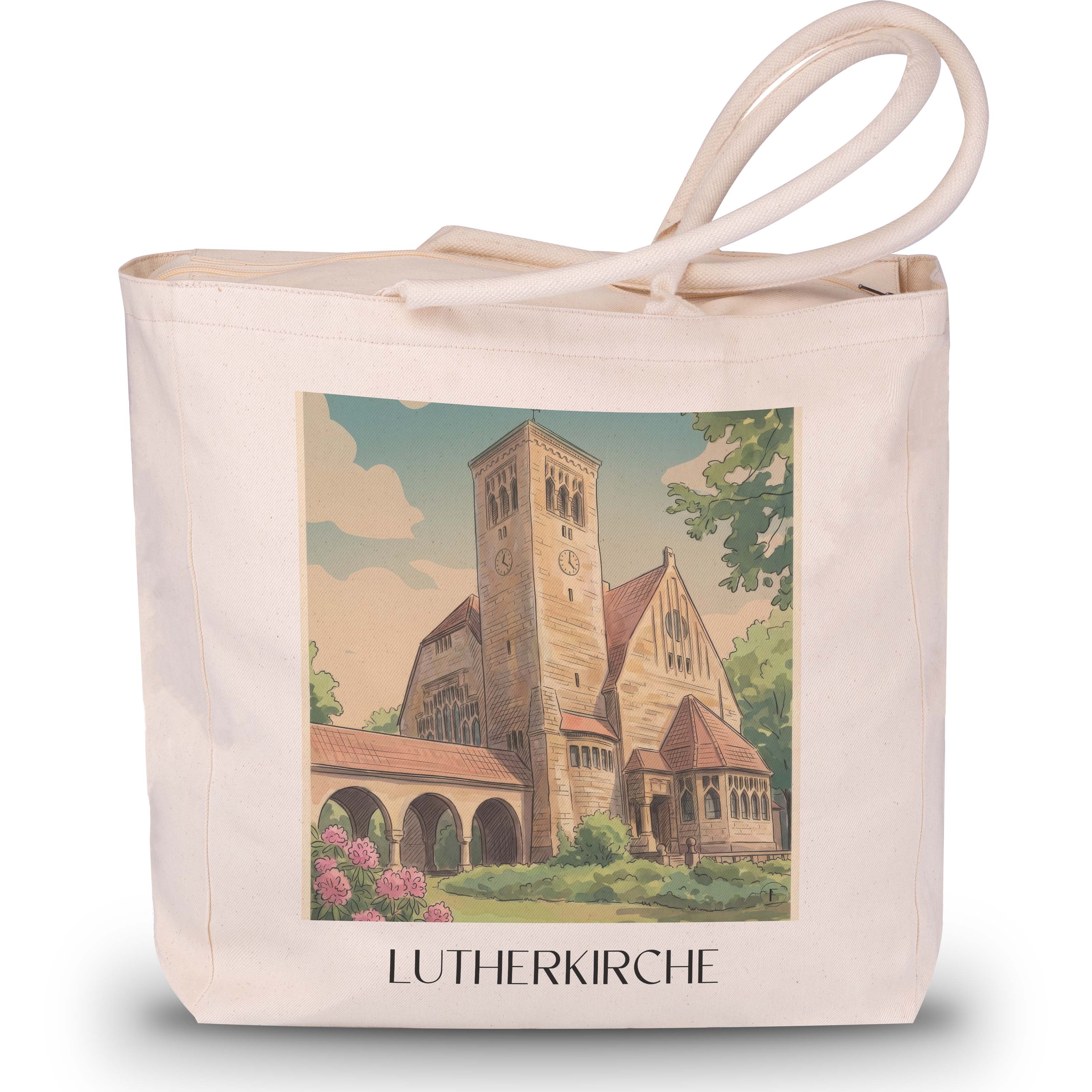 lutherkirche-bochum-deutschland-einkaufstasche-aquarell