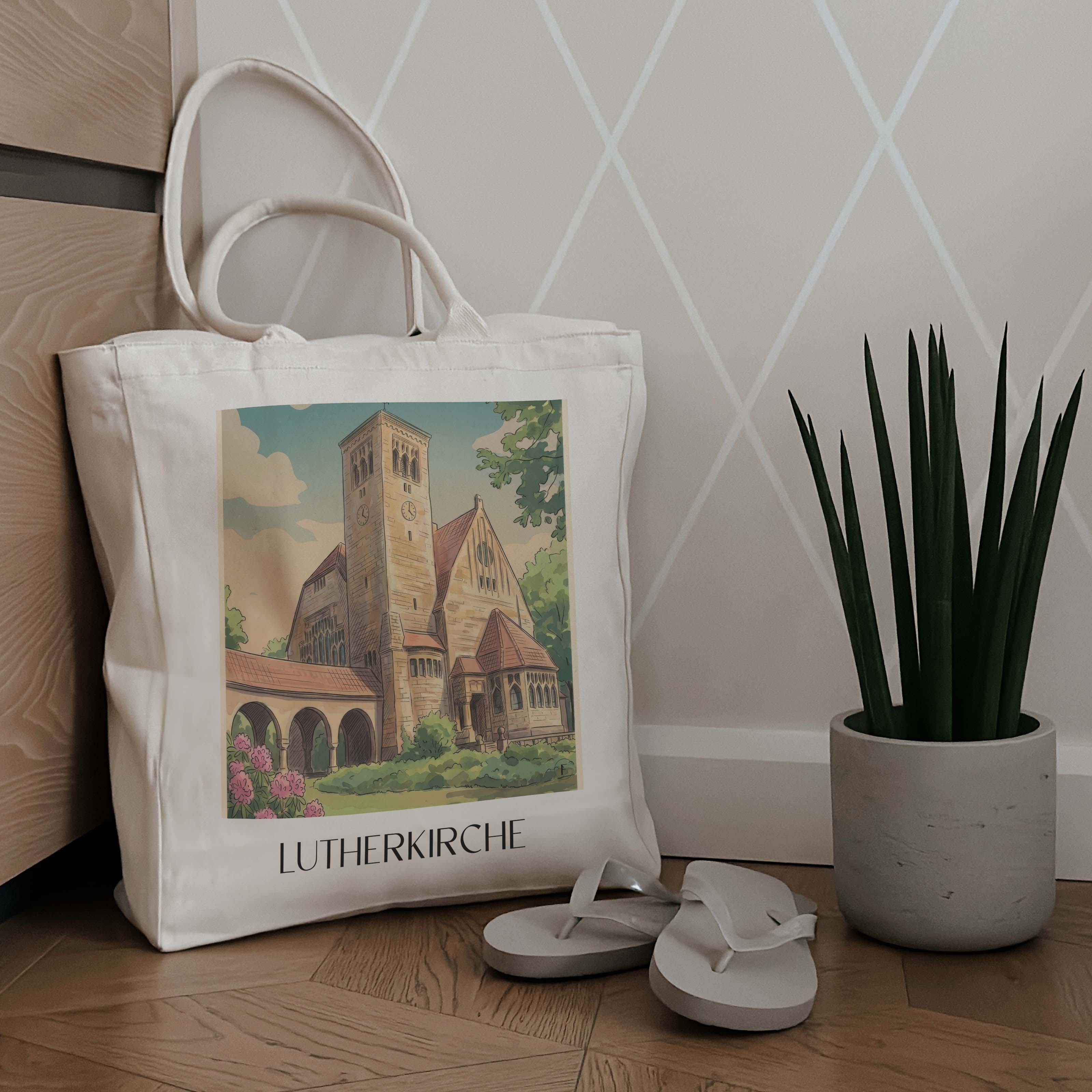 lutherkirche-bochum-deutschland-einkaufstasche-aquarell