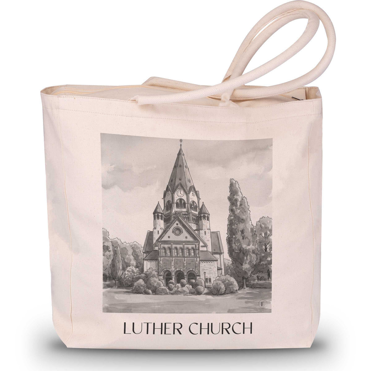 Lutherkirche Shopping Tasche - Chemnitz - Deutschland Tote Bag - Einkaufstasche im Aquarell Schwarz-Weiß Stil - favplace