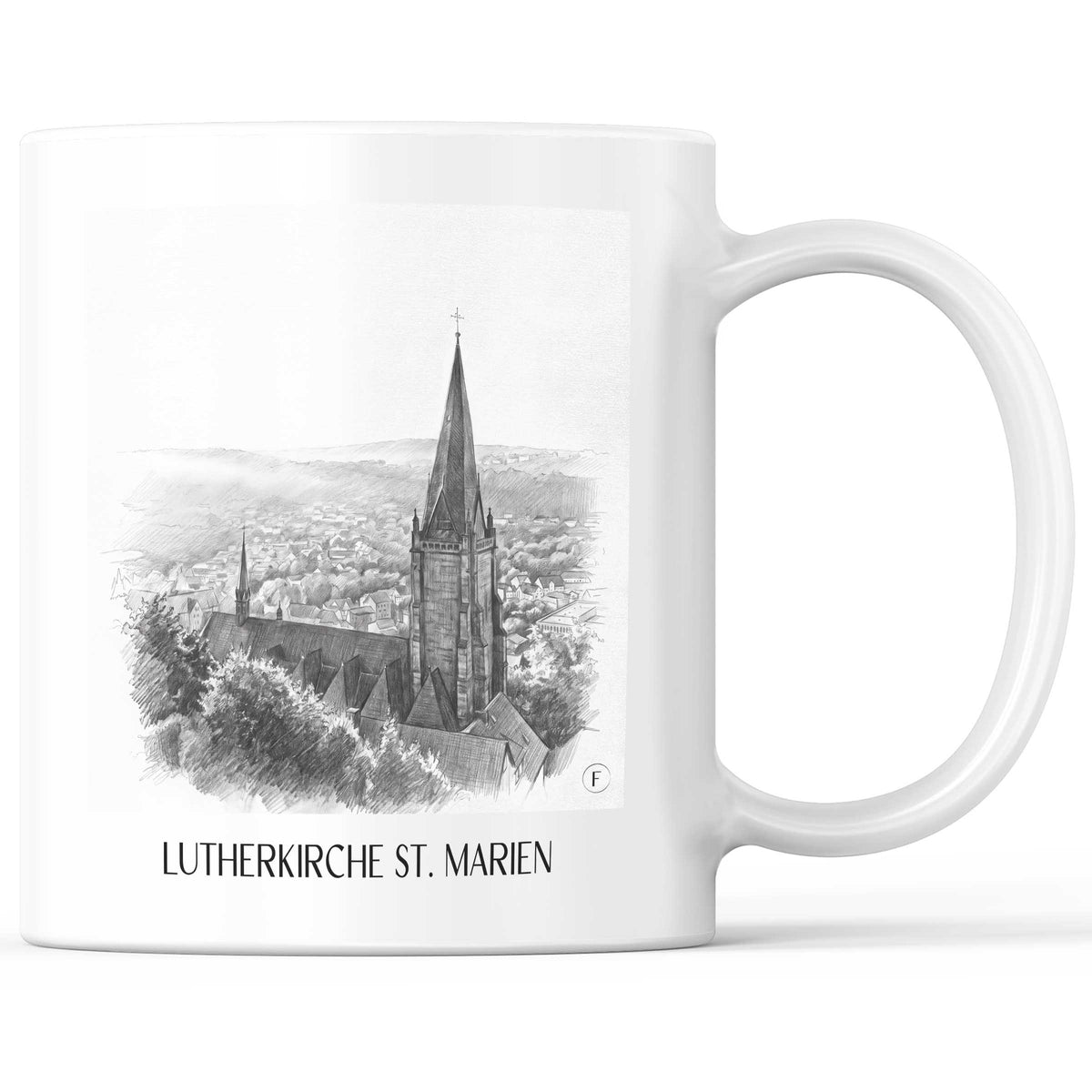 Lutherkirche St. Marien Kaffeebecher - Marburg - Deutschland Becher - Kaffeetasse im Zeichnung Stil