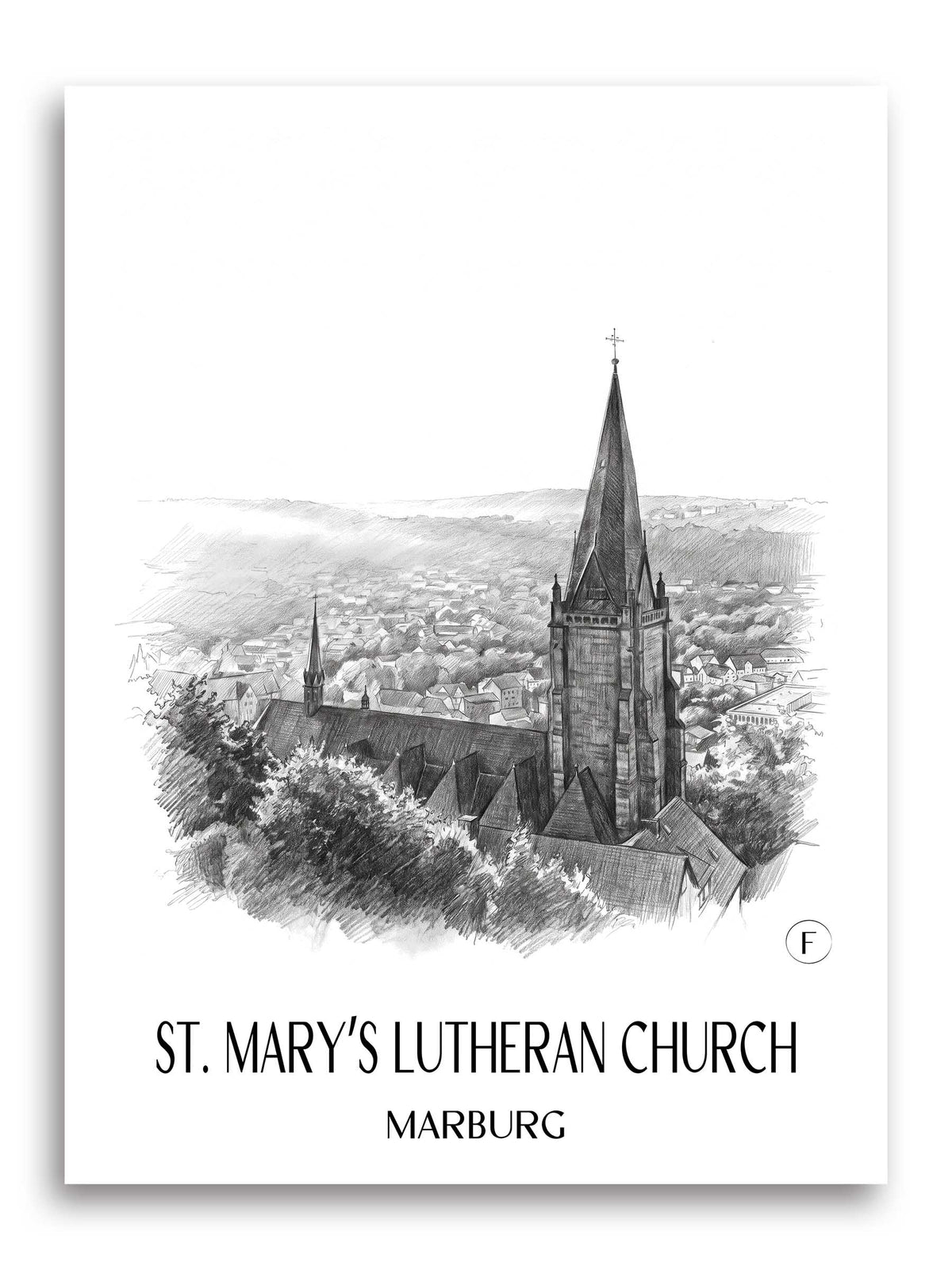 Lutherkirche St. Marien Poster - Marburg - Deutschland Kunstdruck - Zeichnung von A4 bis A1 - favplace