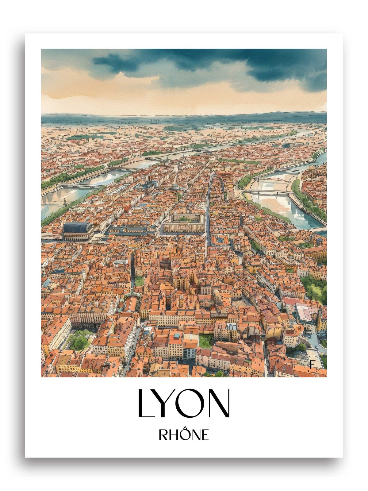 Lyon Poster - Rhône - Frankreich Kunstdruck - Aquarell von A4 bis A1 - favplace