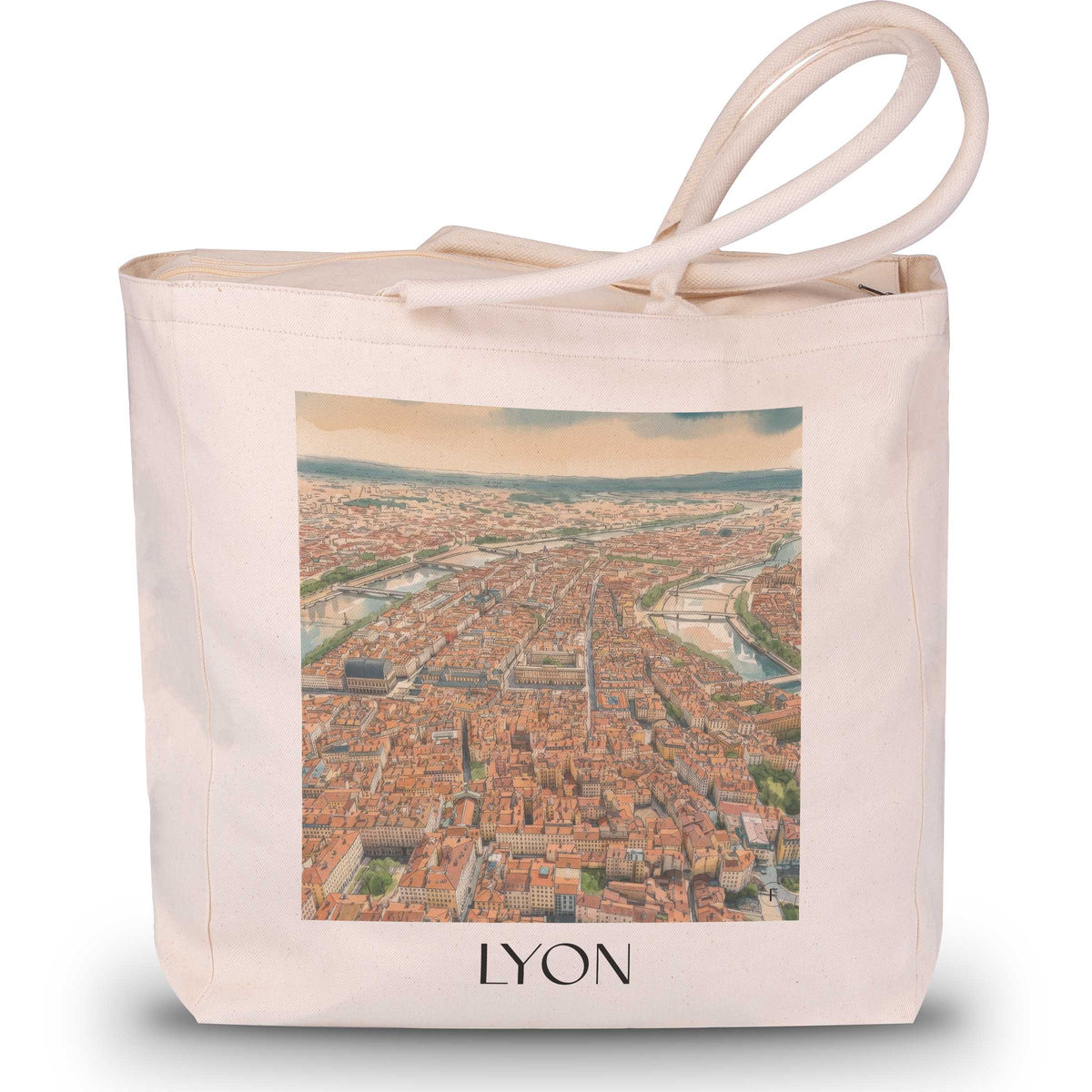 Lyon Shopping Tasche - Rhône - Frankreich Tote Bag - Einkaufstasche im Aquarell Stil - favplace