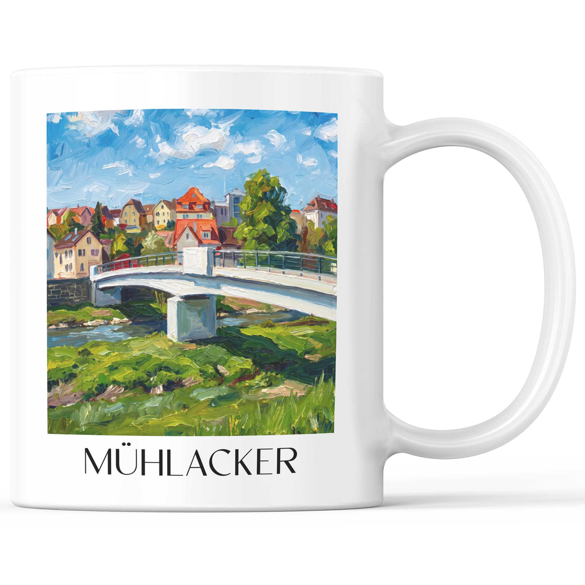 Mühlacker Kaffeebecher - Enztal - Deutschland Becher - Kaffeetasse im Ölgemälde Stil - favplace