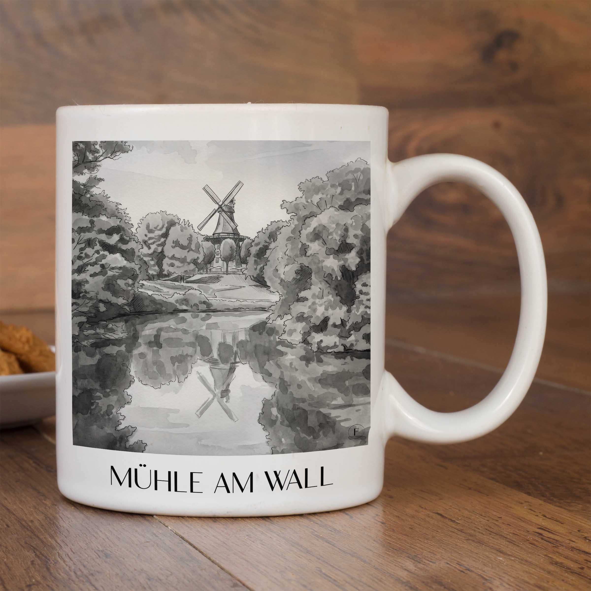 mühle-am-wall-bremen-deutschland-kaffeebecher-aquarell-schwarz-weiss