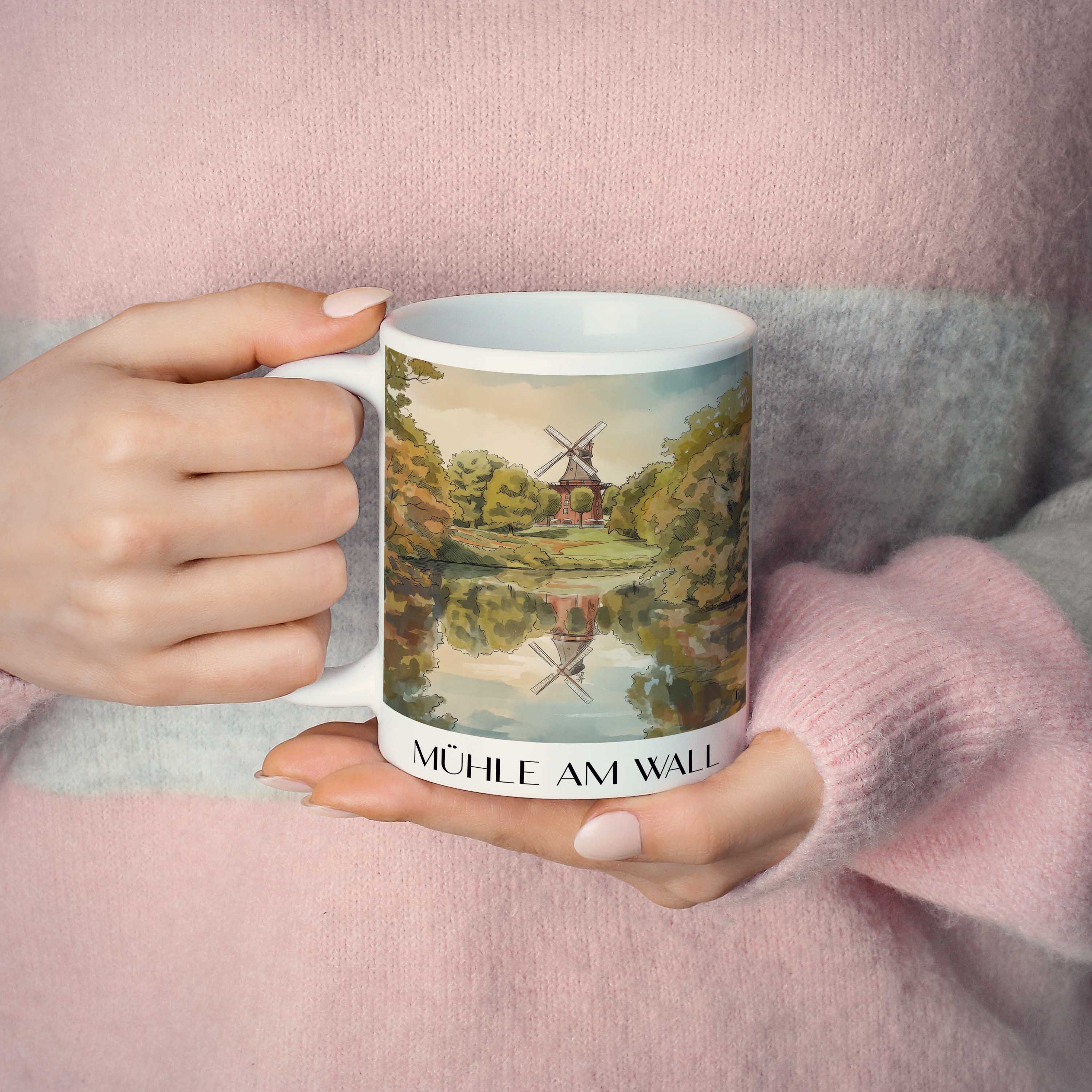 mühle-am-wall-bremen-deutschland-kaffeebecher-aquarell