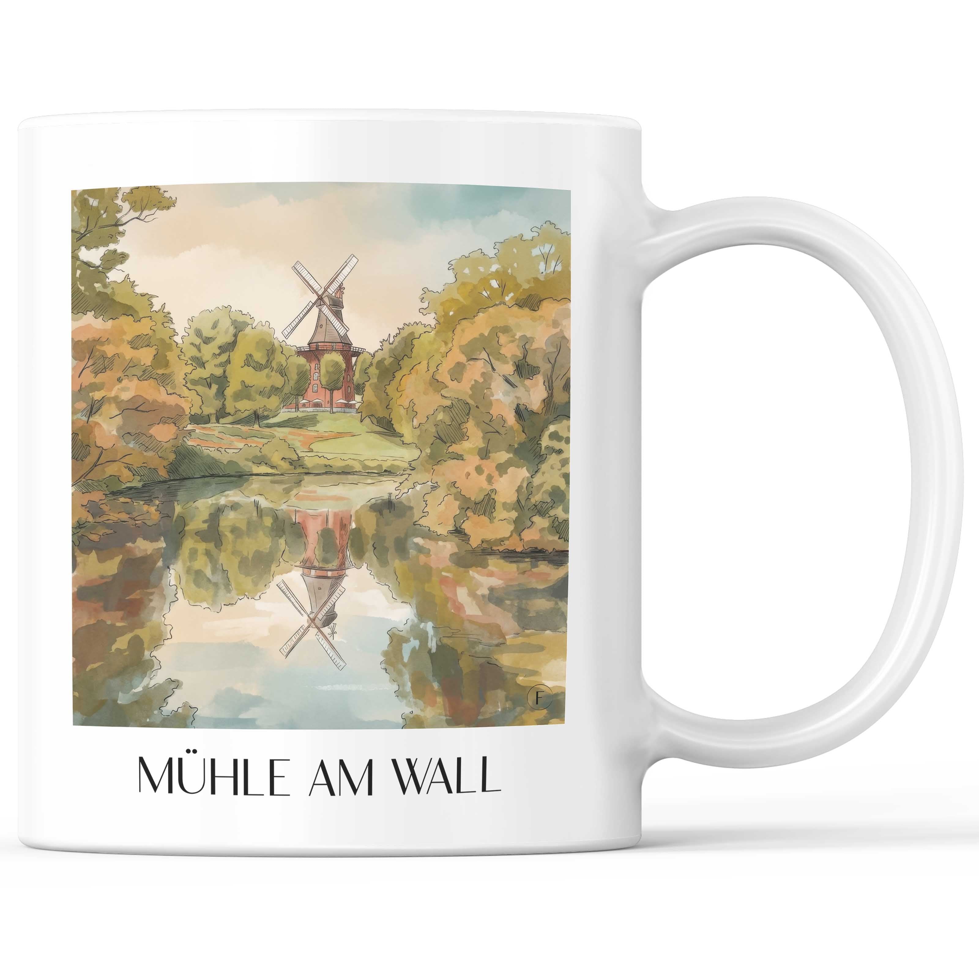 Mühle am Wall Kaffeebecher - Bremen - Deutschland Becher - Kaffeetasse im Aquarell Stil - favplace