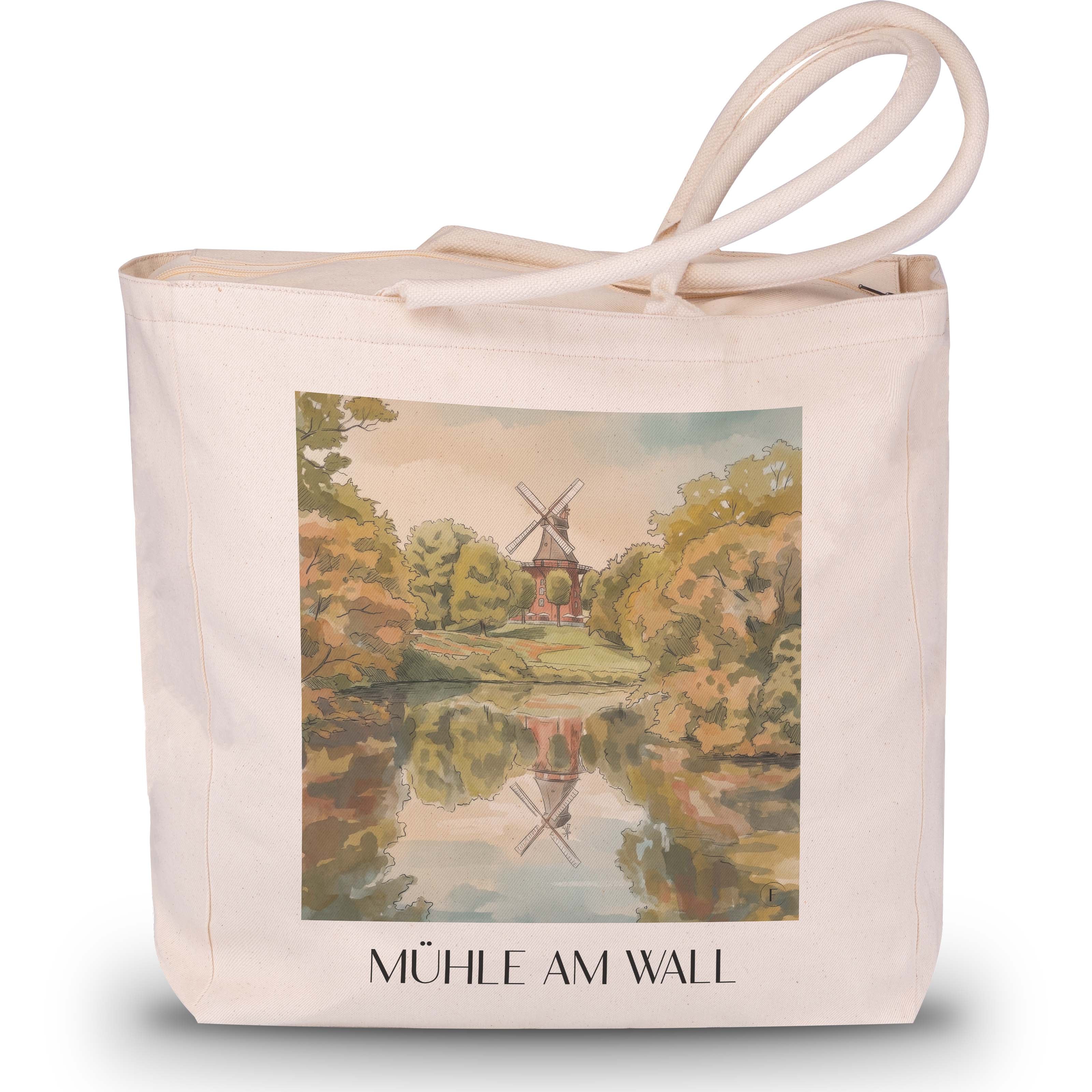 mühle-am-wall-bremen-deutschland-einkaufstasche-aquarell