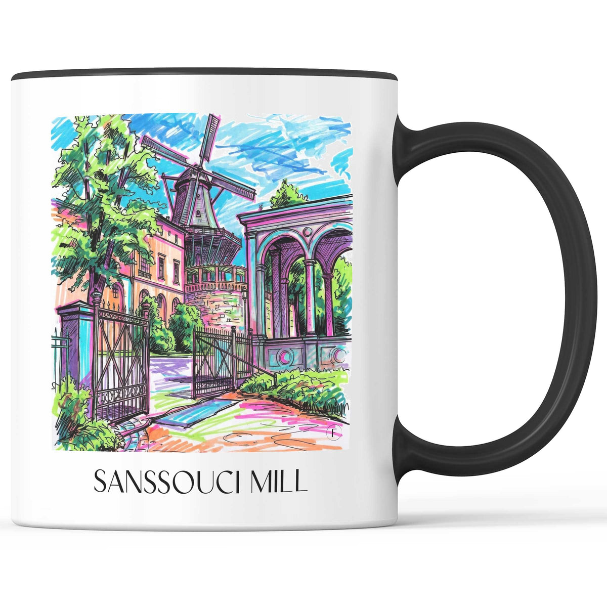 Mühle von Sanssouci Kaffeebecher - Potsdam - Deutschland Becher - Kaffeetasse im Tag Graffiti Stil - favplace