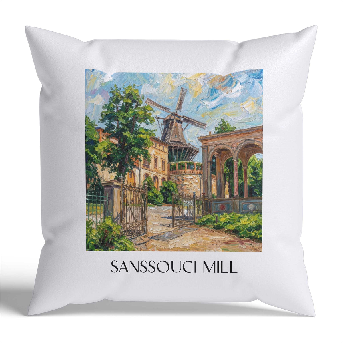 Mühle von Sanssouci Kissenhülle - Zierkissen Bezug - Potsdam - Deutschland Kissen bzw. Kissenbezug im Ölgemälde Stil - favplace
