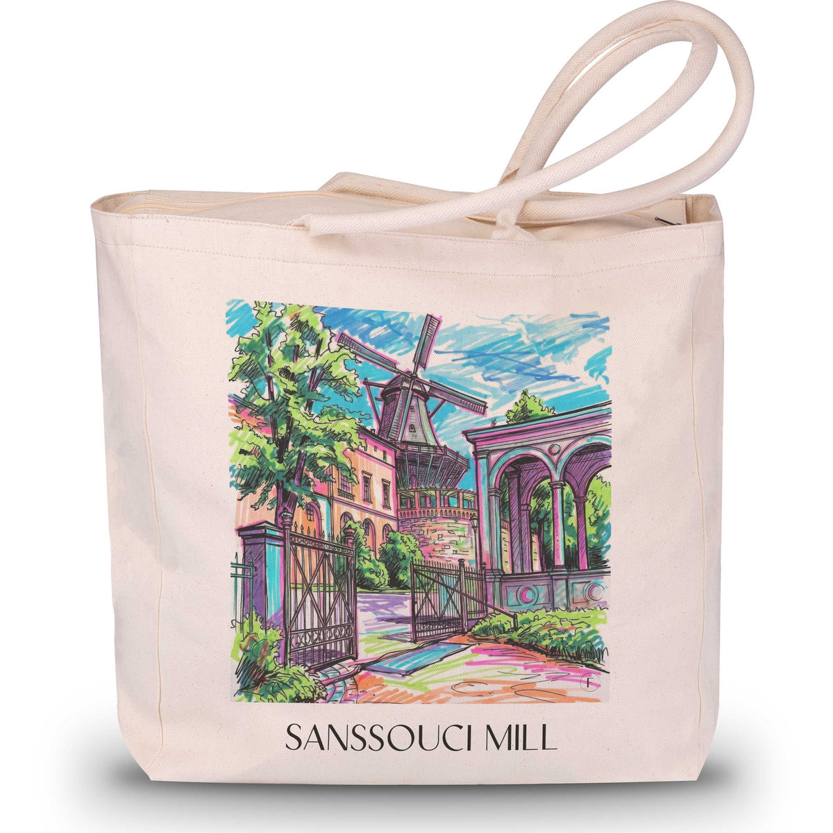 Mühle von Sanssouci Shopping Tasche - Potsdam - Deutschland Tote Bag - Einkaufstasche im Tag Graffiti Stil - favplace