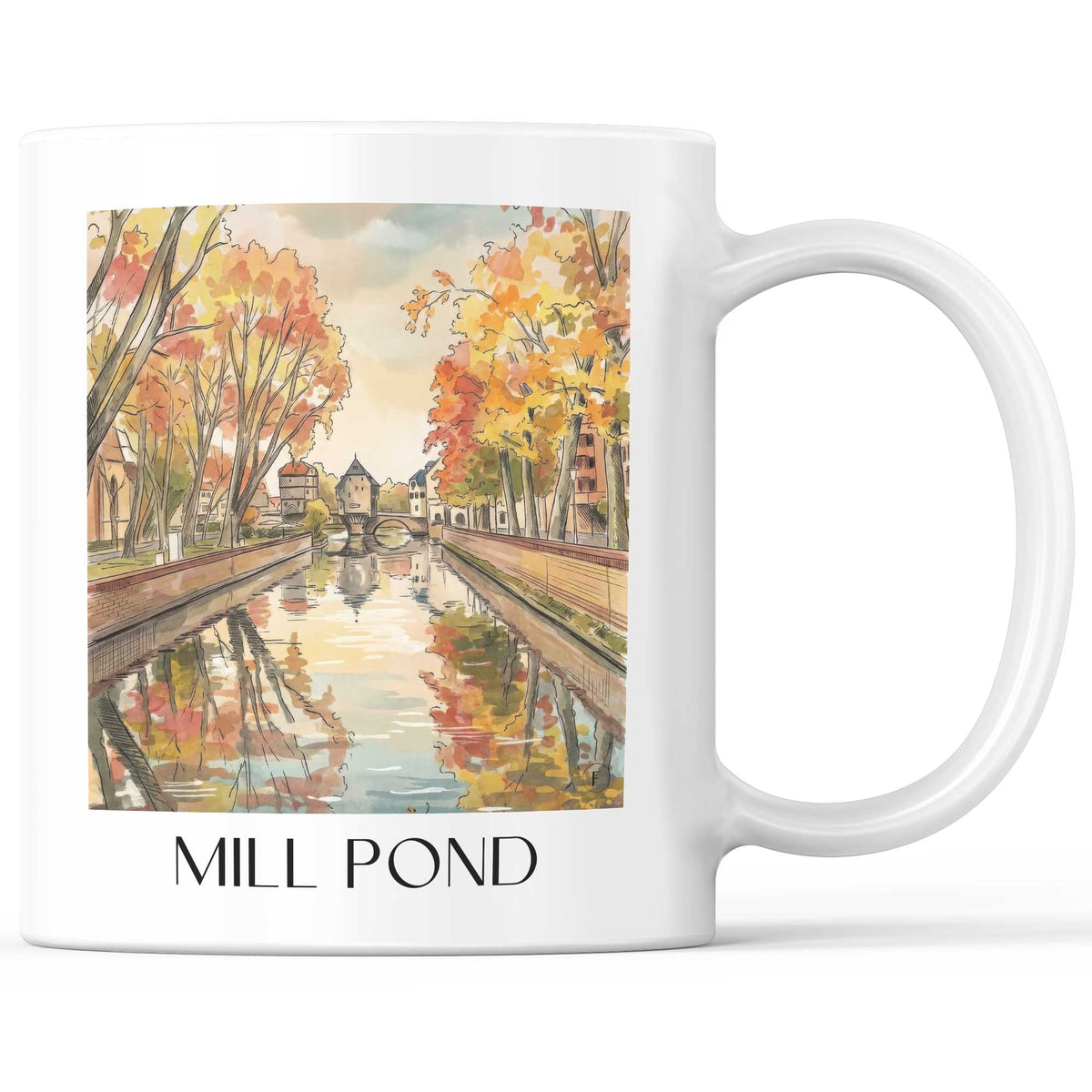 Mühlenteich Kaffeebecher - Bad Kreuznach - Deutschland Becher - Kaffeetasse im Aquarell Stil - favplace