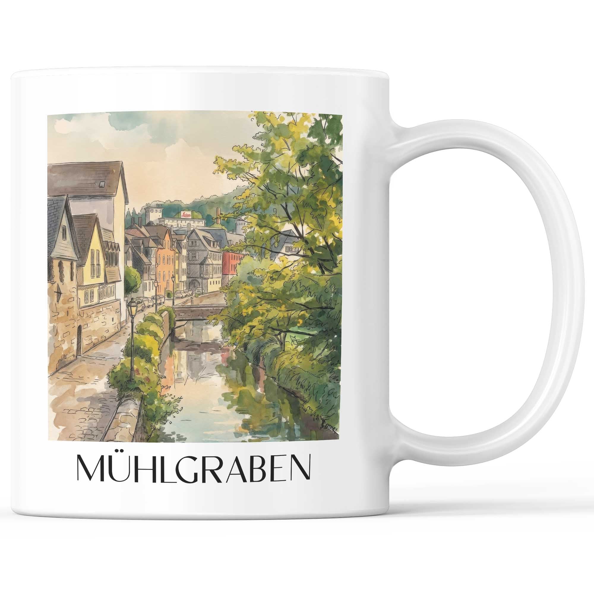 Mühlgraben Kaffeebecher - Wetzlar - Deutschland Becher - Kaffeetasse im Aquarell Stil - favplace