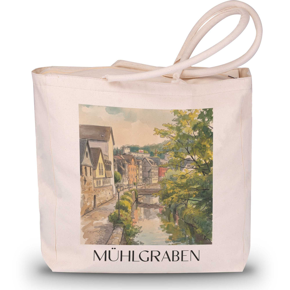Mühlgraben Shopping Tasche - Wetzlar - Deutschland Tote Bag - Einkaufstasche im Aquarell Stil - favplace