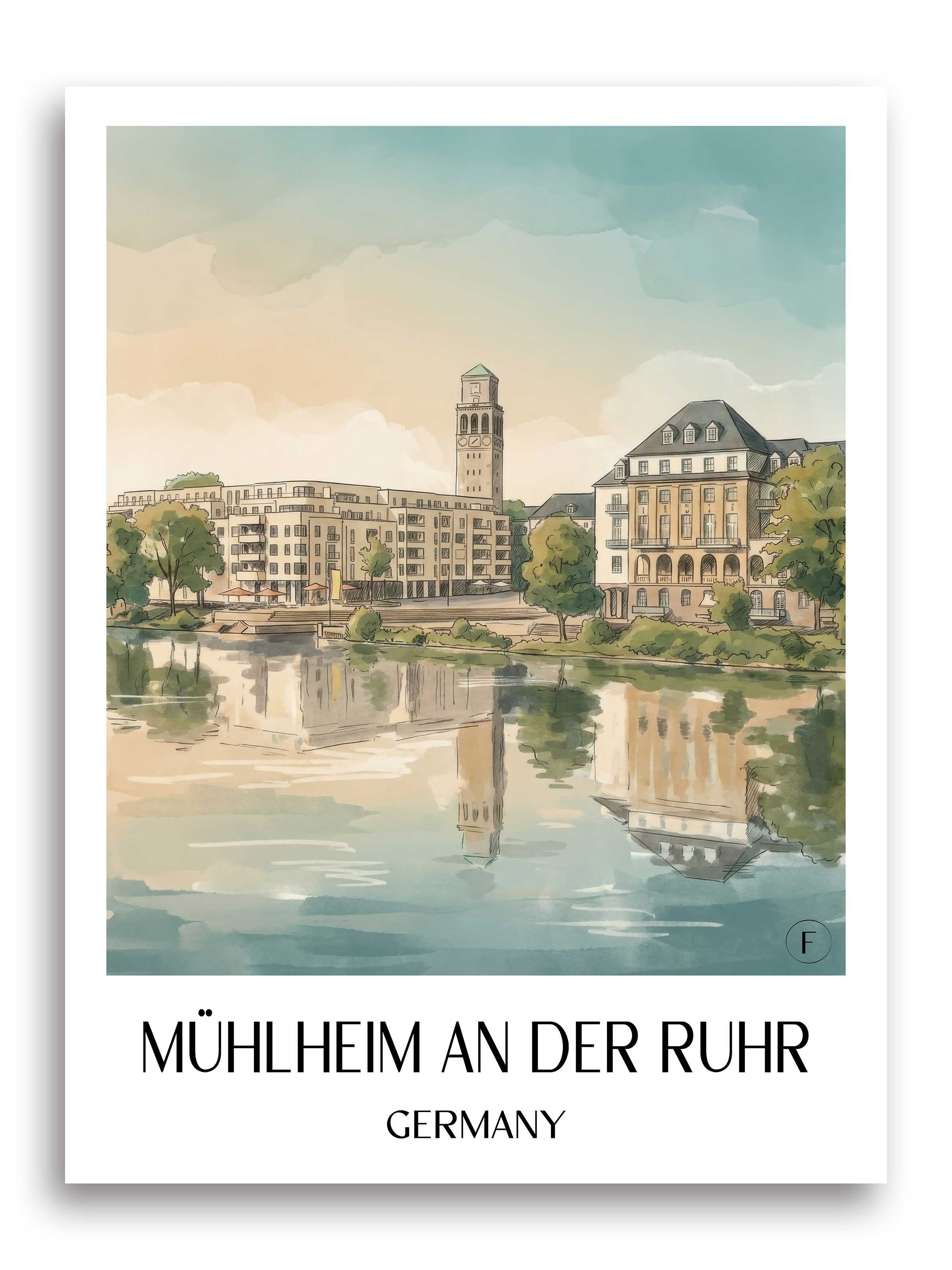Mühlheim an der Ruhr Poster - Ruhrgebiet - Deutschland Kunstdruck - Aquarell von A4 bis A1 - favplace
