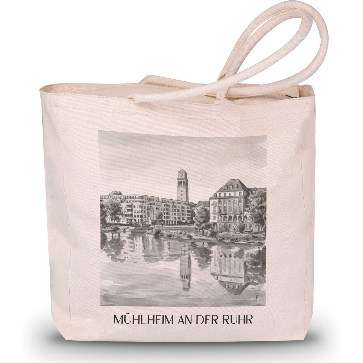 Mühlheim an der Ruhr Shopping Tasche - Ruhrgebiet - Deutschland Tote Bag - Einkaufstasche im Aquarell Schwarz-Weiß Stil - favplace