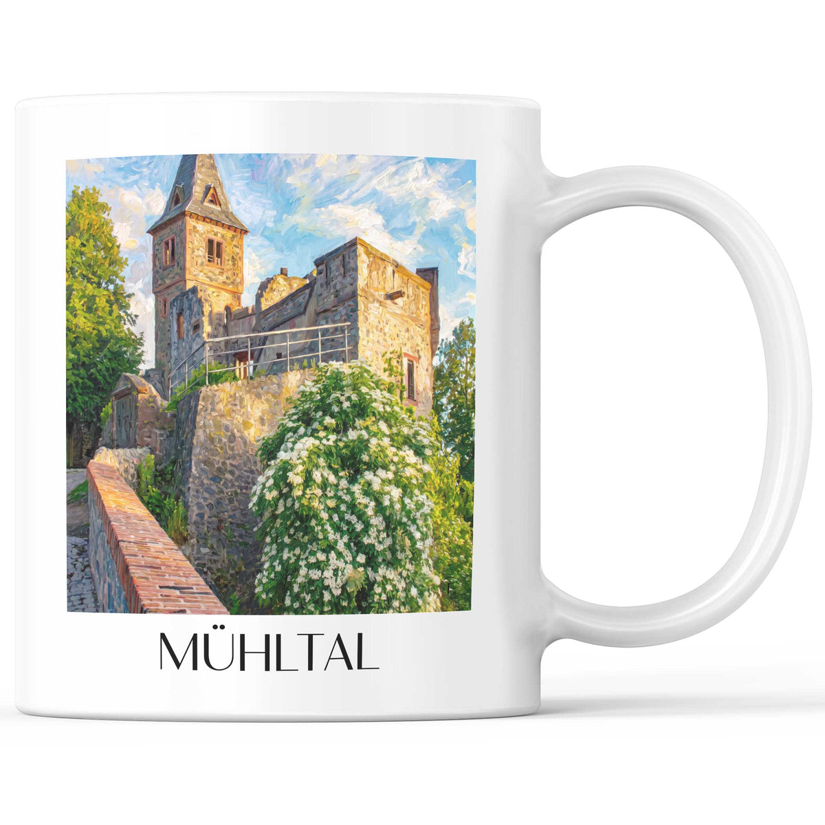 Mühltal Kaffeebecher - Odenwald - Deutschland Becher - Kaffeetasse im Ölgemälde Stil
