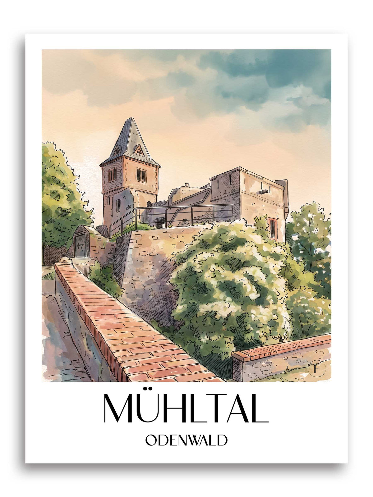 mühltal-odenwald-deutschland-poster-aquarell
