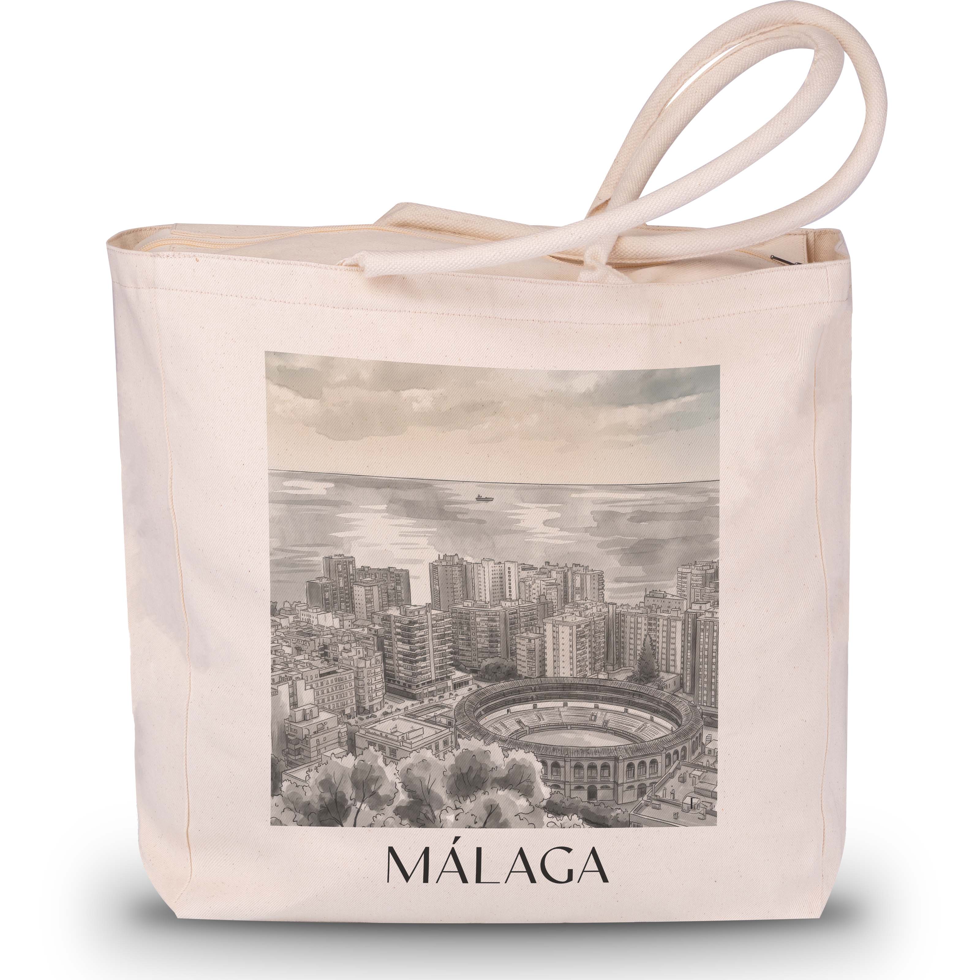 málaga-spanien-spanien-einkaufstasche-aquarell-schwarz-weiss