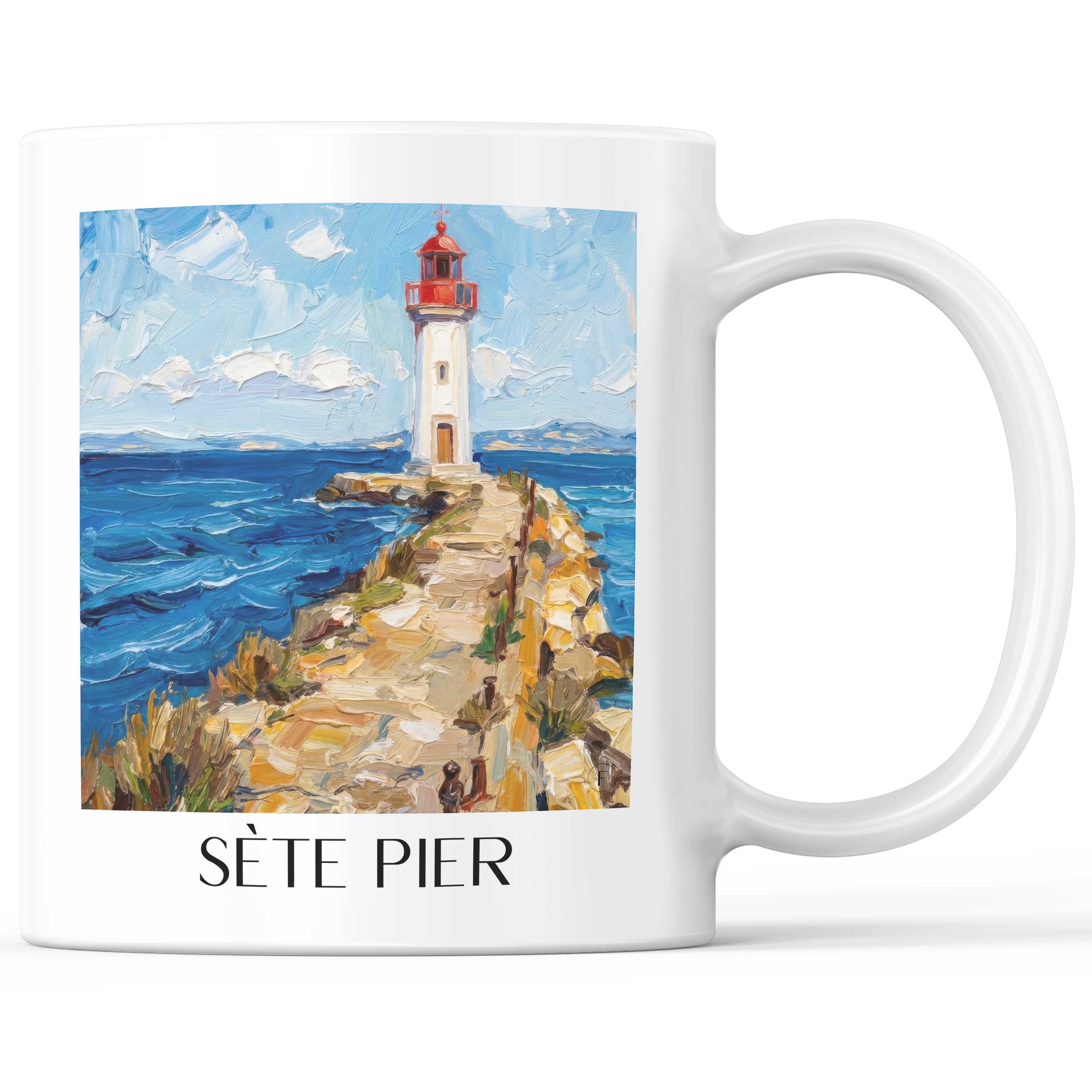 Môle de Sète Kaffeebecher - Okzitanien - Frankreich Becher - Kaffeetasse im Ölgemälde Stil - favplace