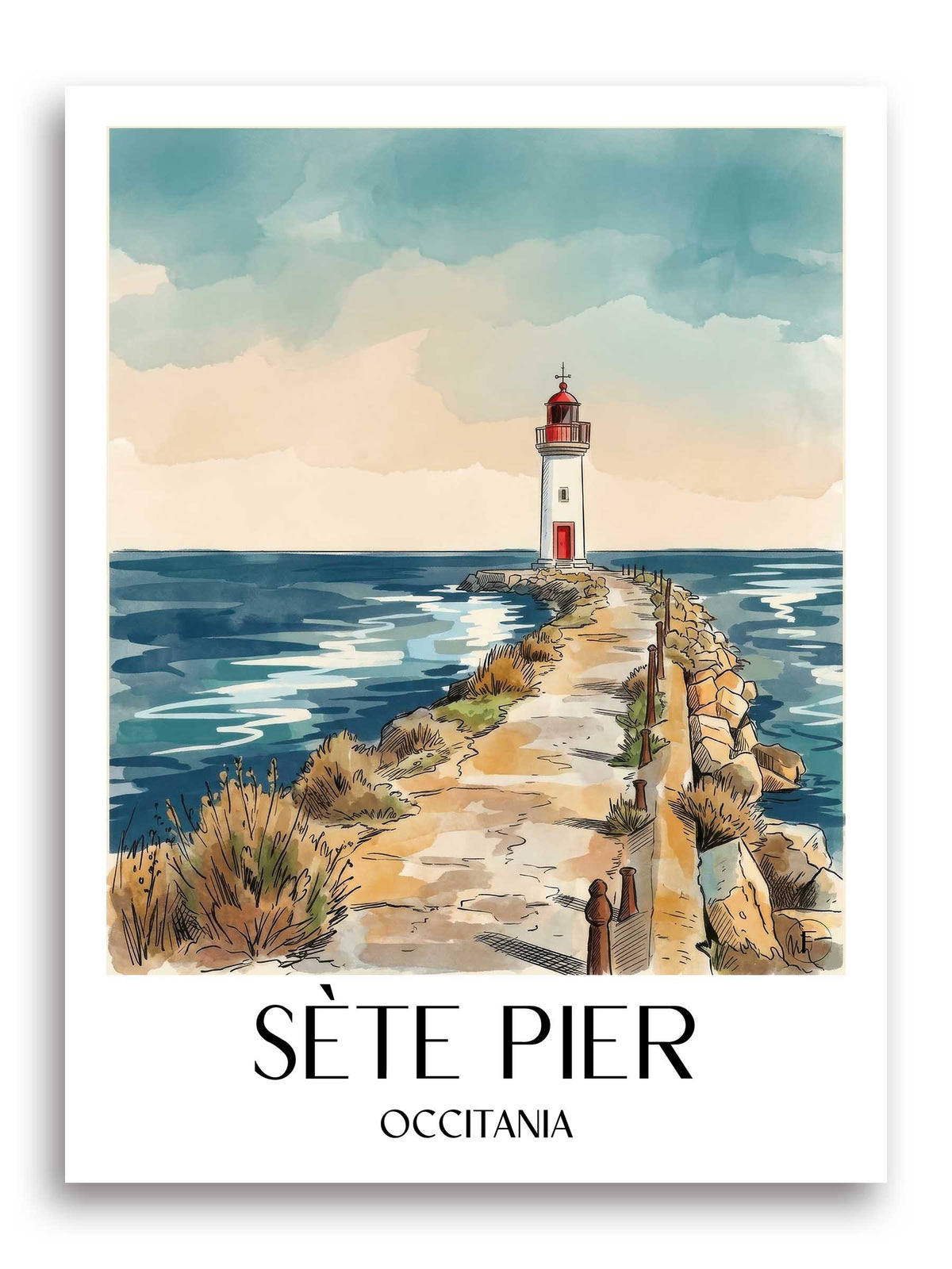 Môle de Sète Poster - Okzitanien - Frankreich Kunstdruck - Aquarell von A4 bis A1 - favplace