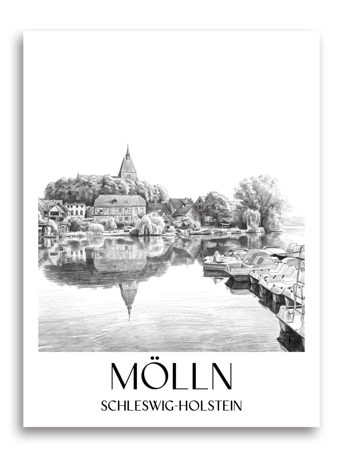 Mölln Poster - Schleswig-Holstein - Deutschland Kunstdruck - Zeichnung von A4 bis A1