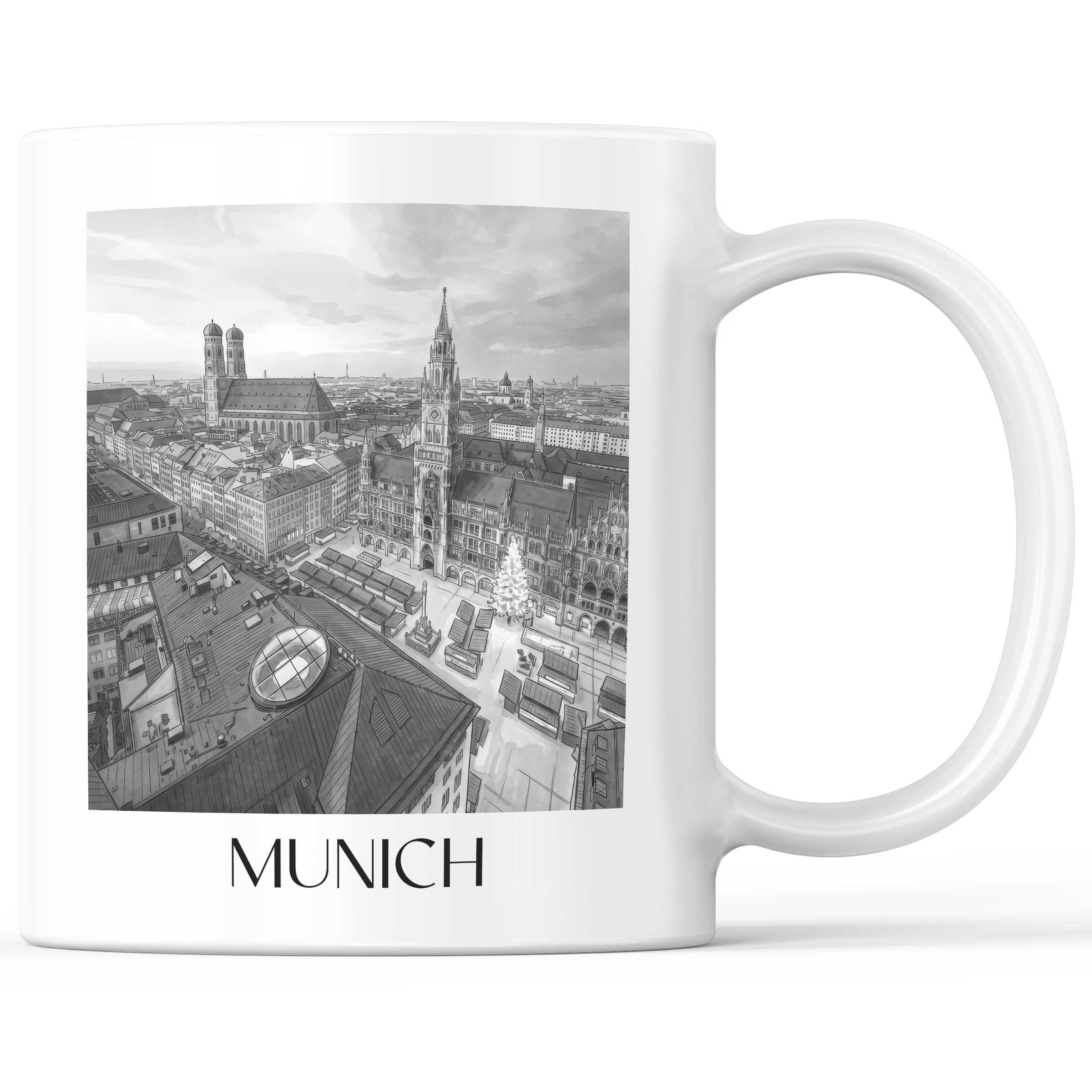 München - Deutschland Becher - Kaffeetasse im Aquarell Schwarz-Weiß Stil - favplace