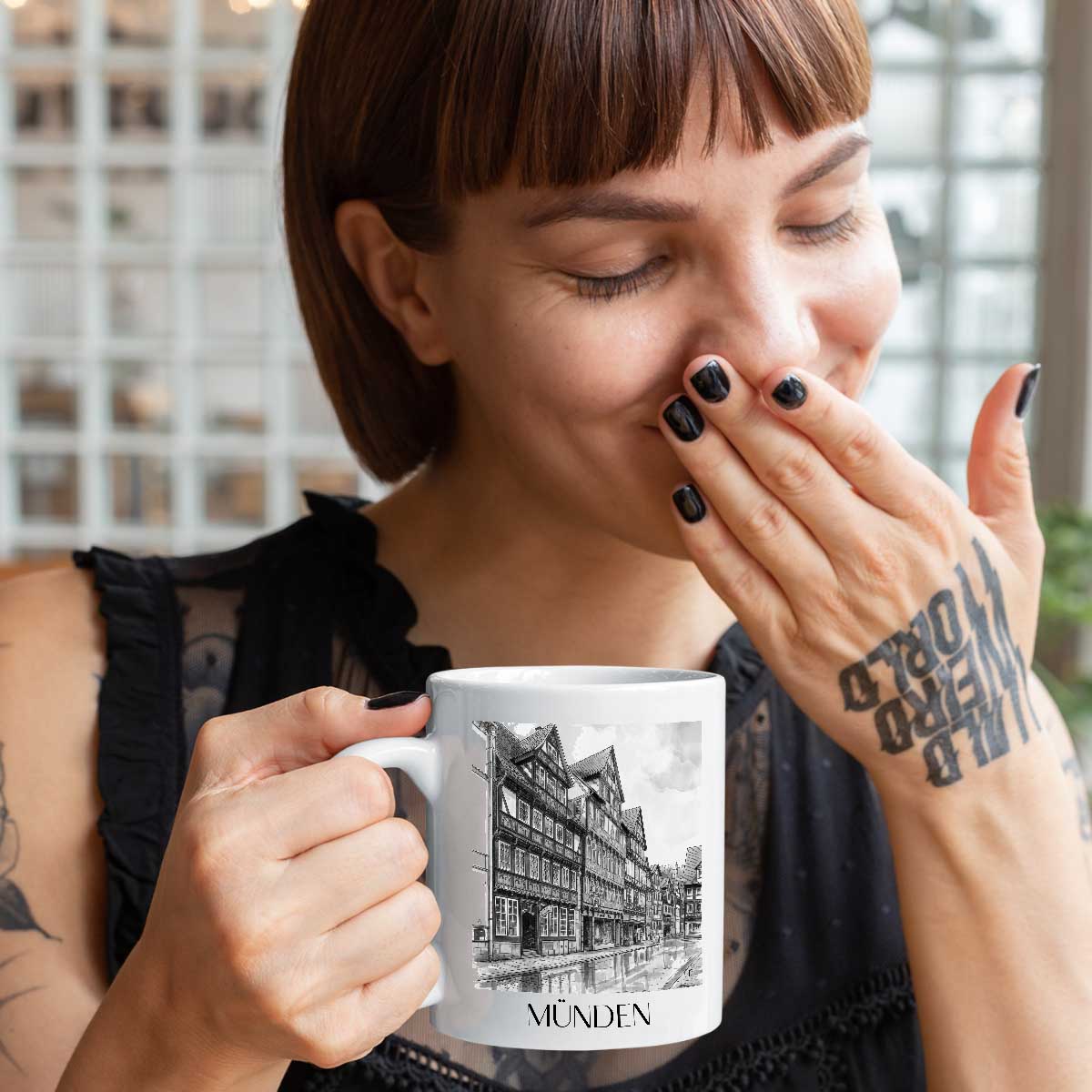 münden-niedersachsen-deutschland-kaffeebecher-aquarell-schwarz-weiss