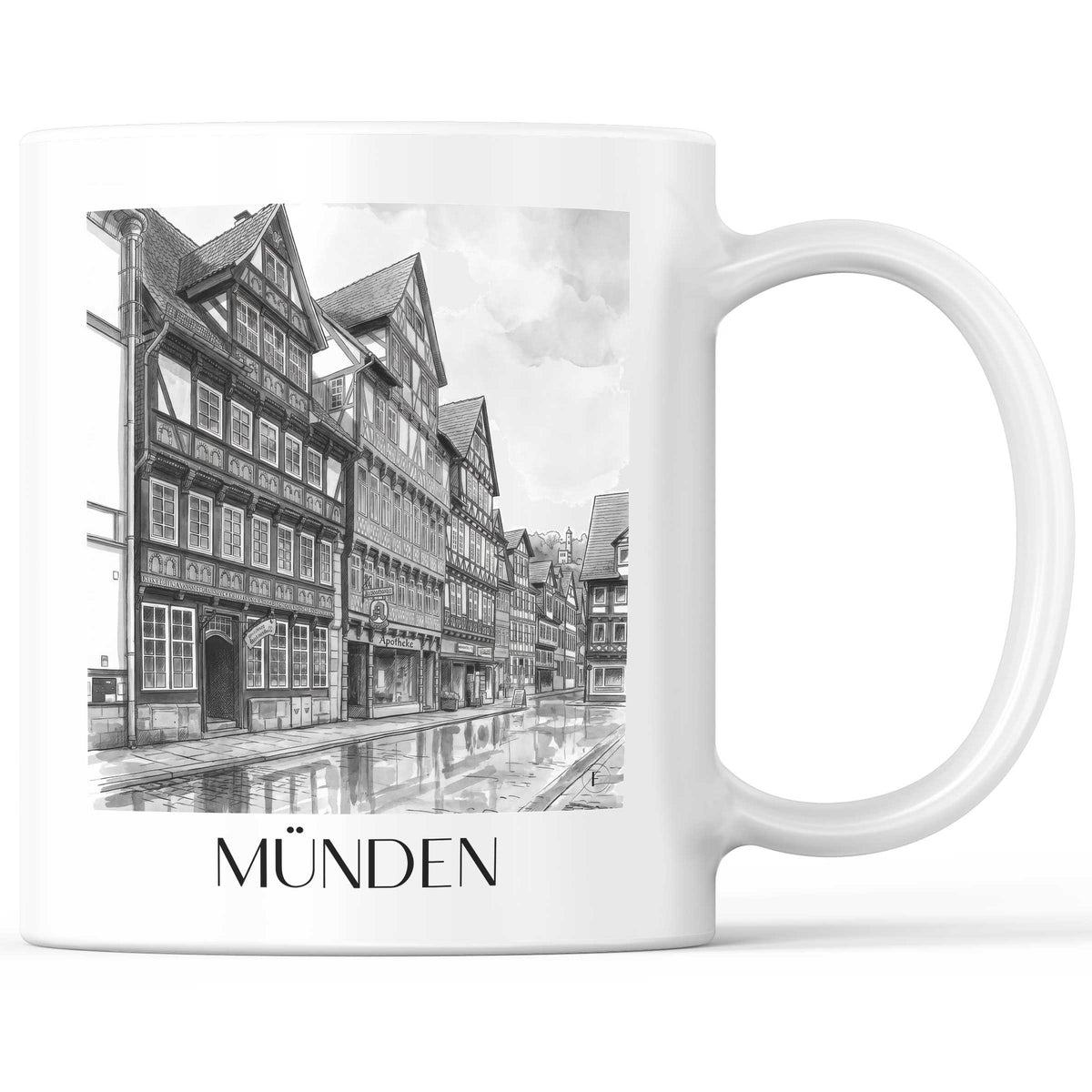 Münden Kaffeebecher - Niedersachsen - Deutschland Becher - Kaffeetasse im Aquarell Schwarz-Weiß Stil - favplace