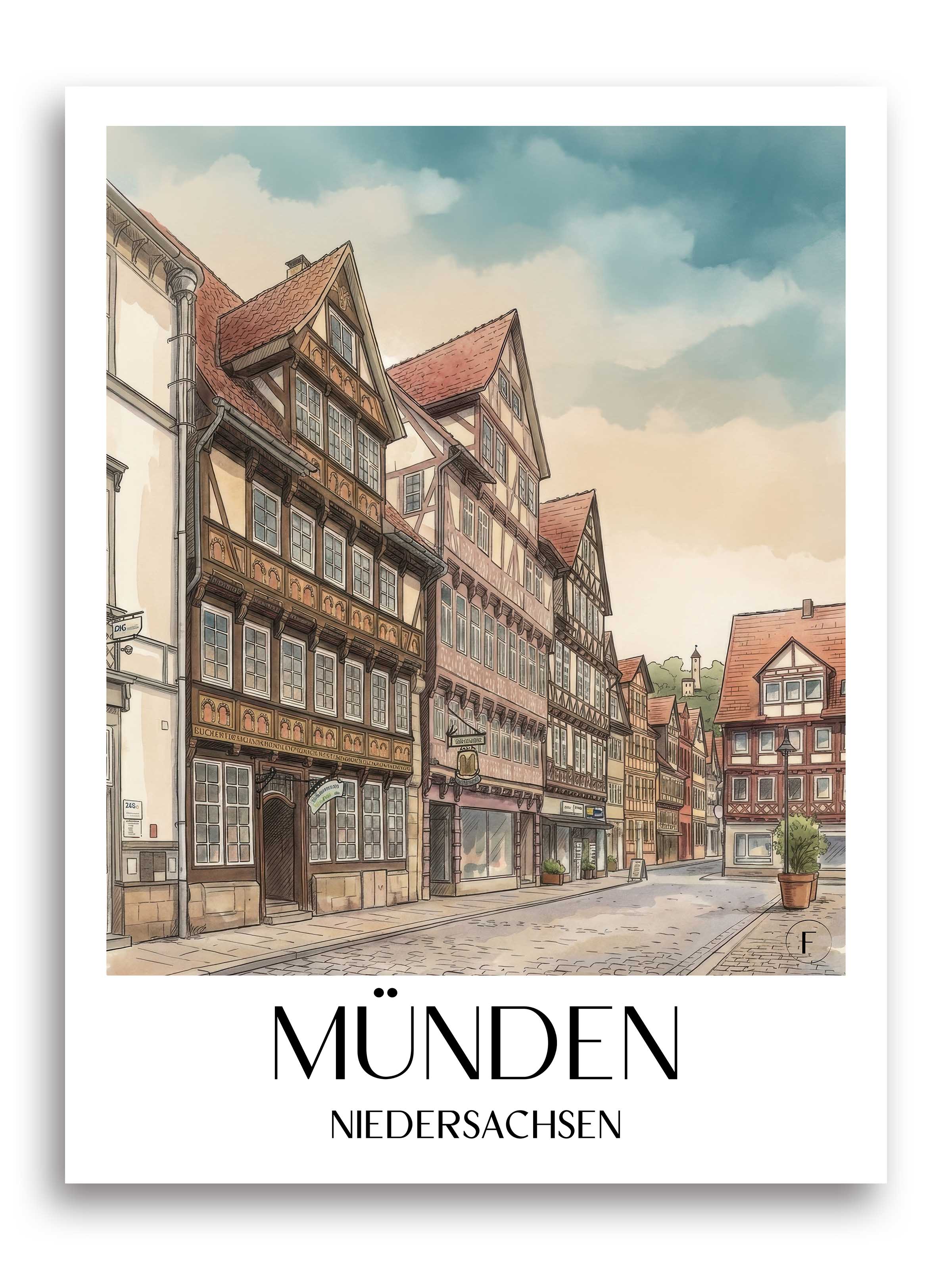 münden-niedersachsen-deutschland-poster-aquarell