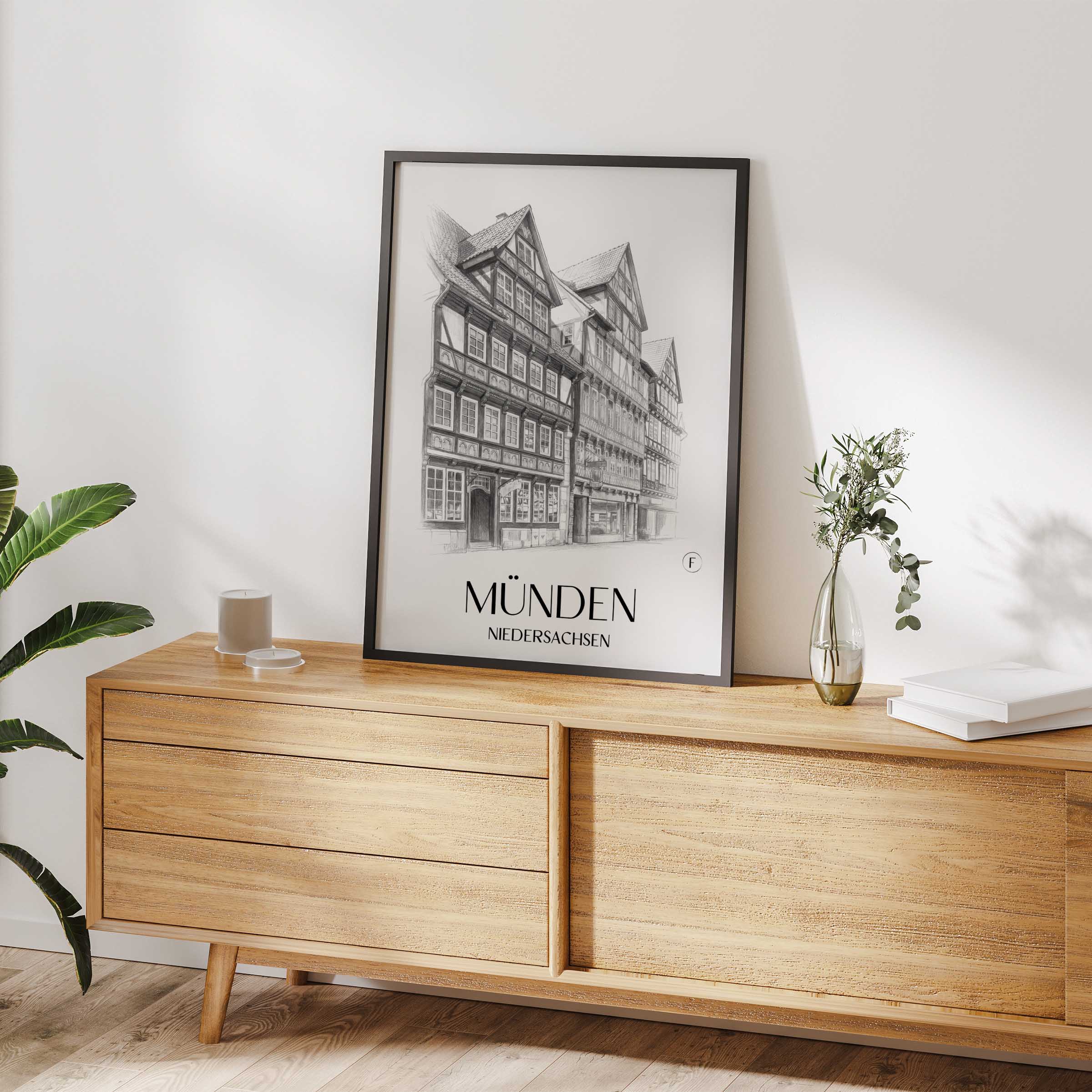 münden-niedersachsen-deutschland-poster-bleistift-zeichnung-drawing