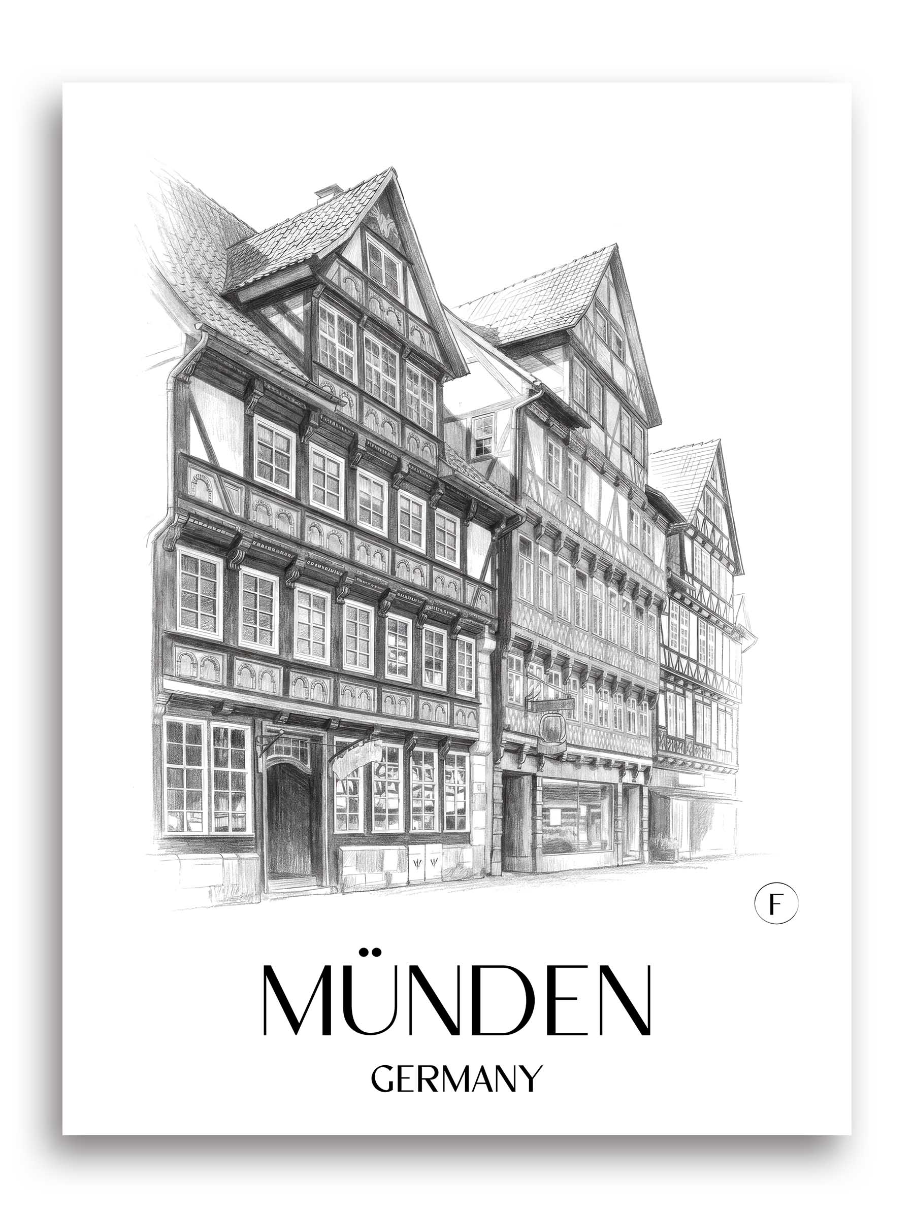 Münden Poster - Niedersachsen - Deutschland Kunstdruck - Zeichnung von A4 bis A1