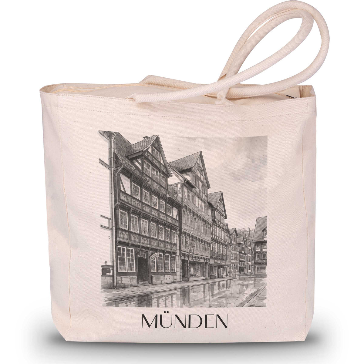 Münden Shopping Tasche - Niedersachsen - Deutschland Tote Bag - Einkaufstasche im Aquarell Schwarz-Weiß Stil - favplace