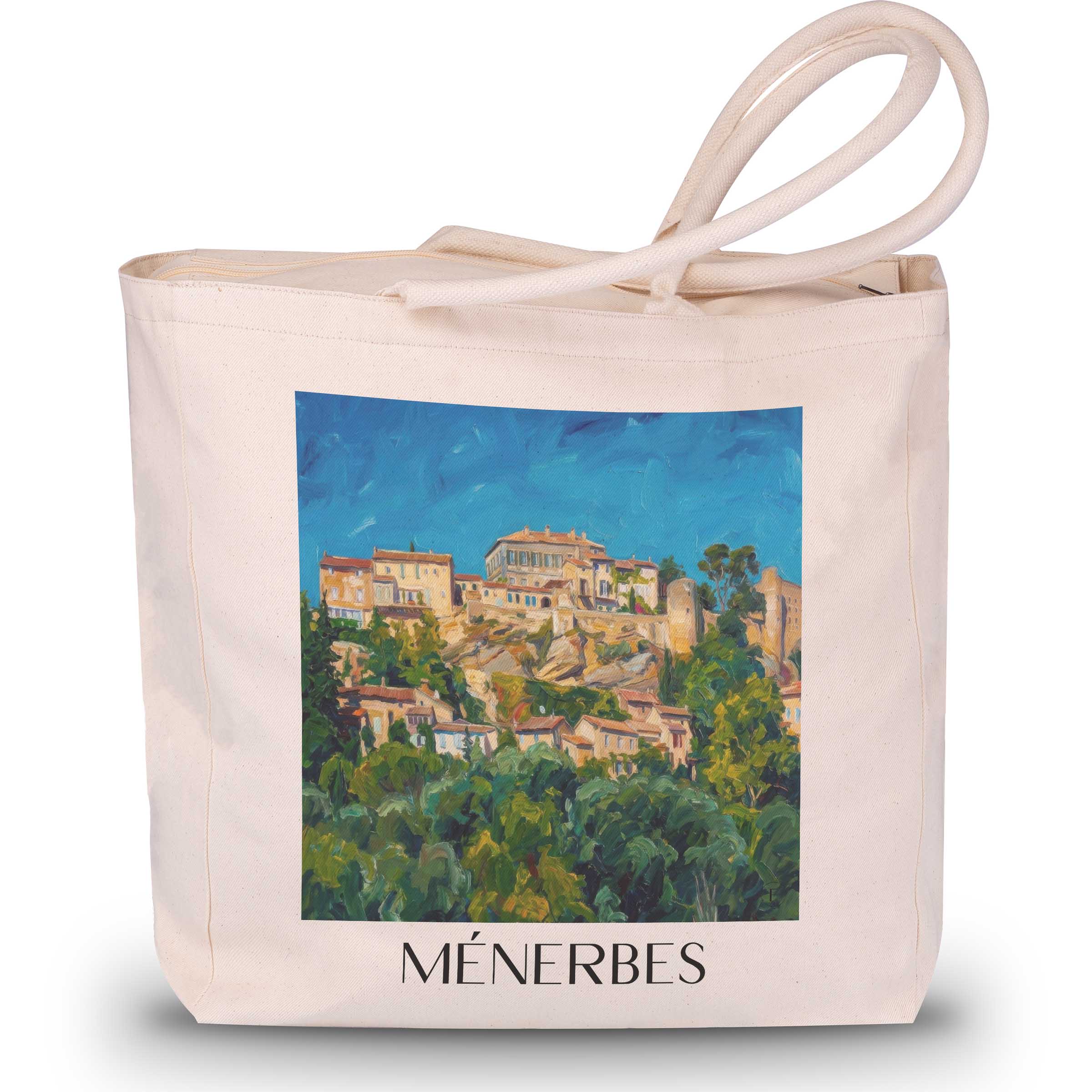 ménerbes-provence-frankreich-einkaufstasche-oil-painting-oelgemaelde