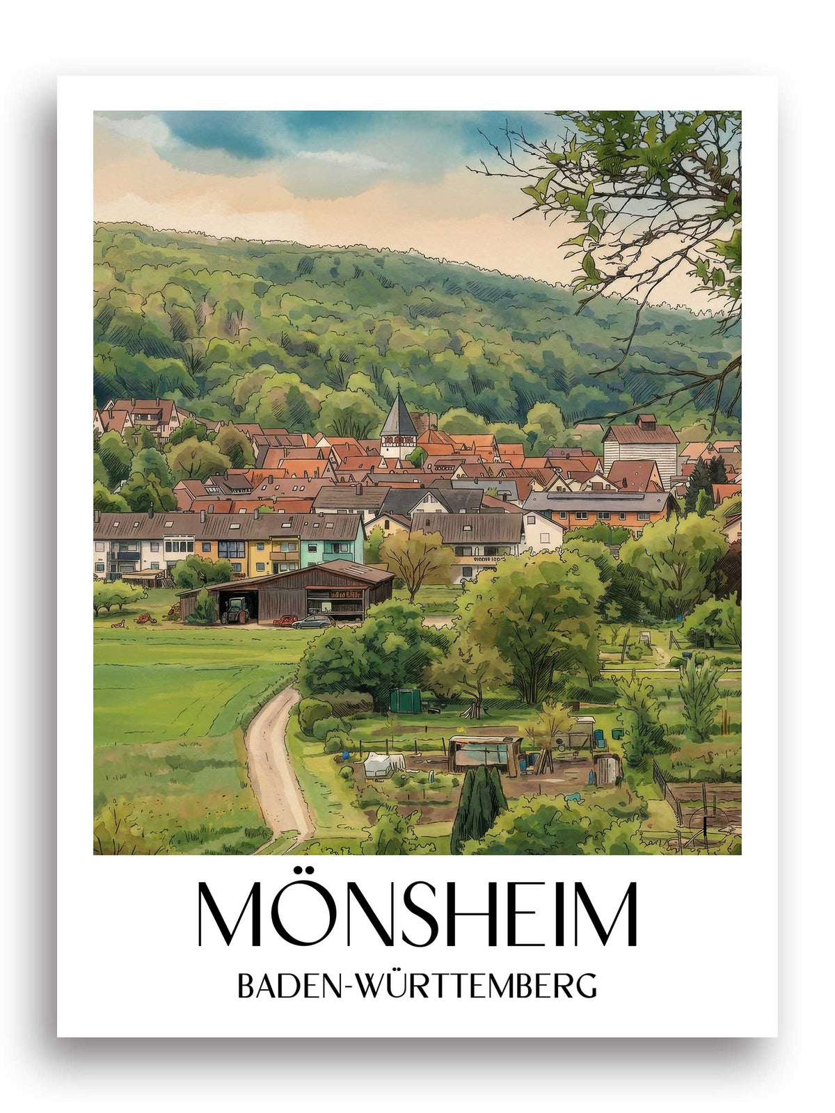 mönsheim-baden-württemberg-deutschland-poster-aquarell