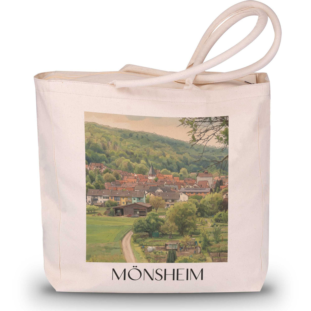 Mönsheim Shopping Tasche - Baden-Württemberg - Deutschland Tote Bag - Einkaufstasche im Aquarell Stil - favplace