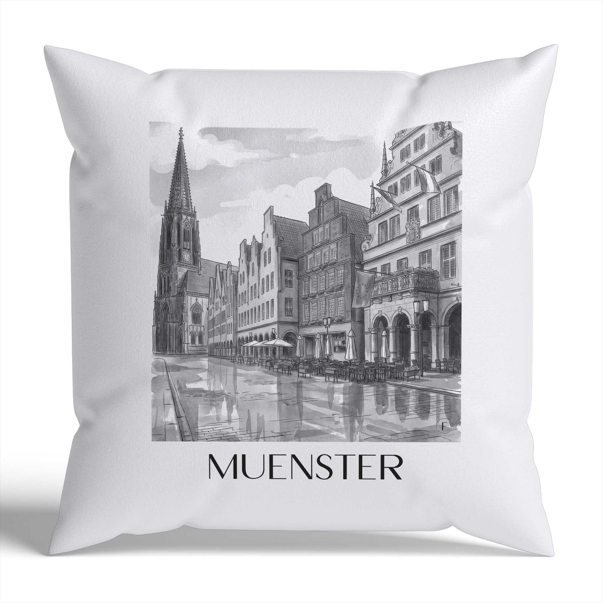 Münster Kissenhülle - Zierkissen Bezug - Deutschland - Deutschland Kissen bzw. Kissenbezug im Aquarell Schwarz-Weiß Stil - favplace