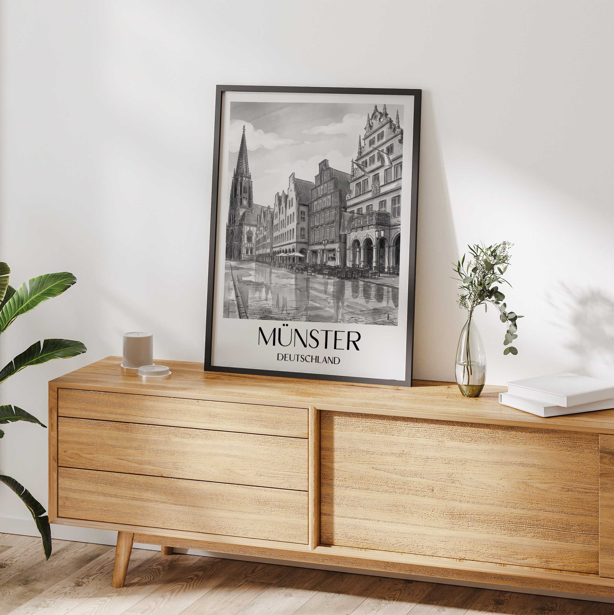 münster-deutschland-poster-aquarell-schwarz-weiss