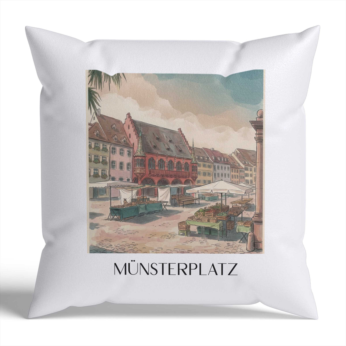 Münsterplatz Kissenhülle - Zierkissen Bezug - Freiburg - Deutschland Kissen bzw. Kissenbezug im Aquarell Stil - favplace