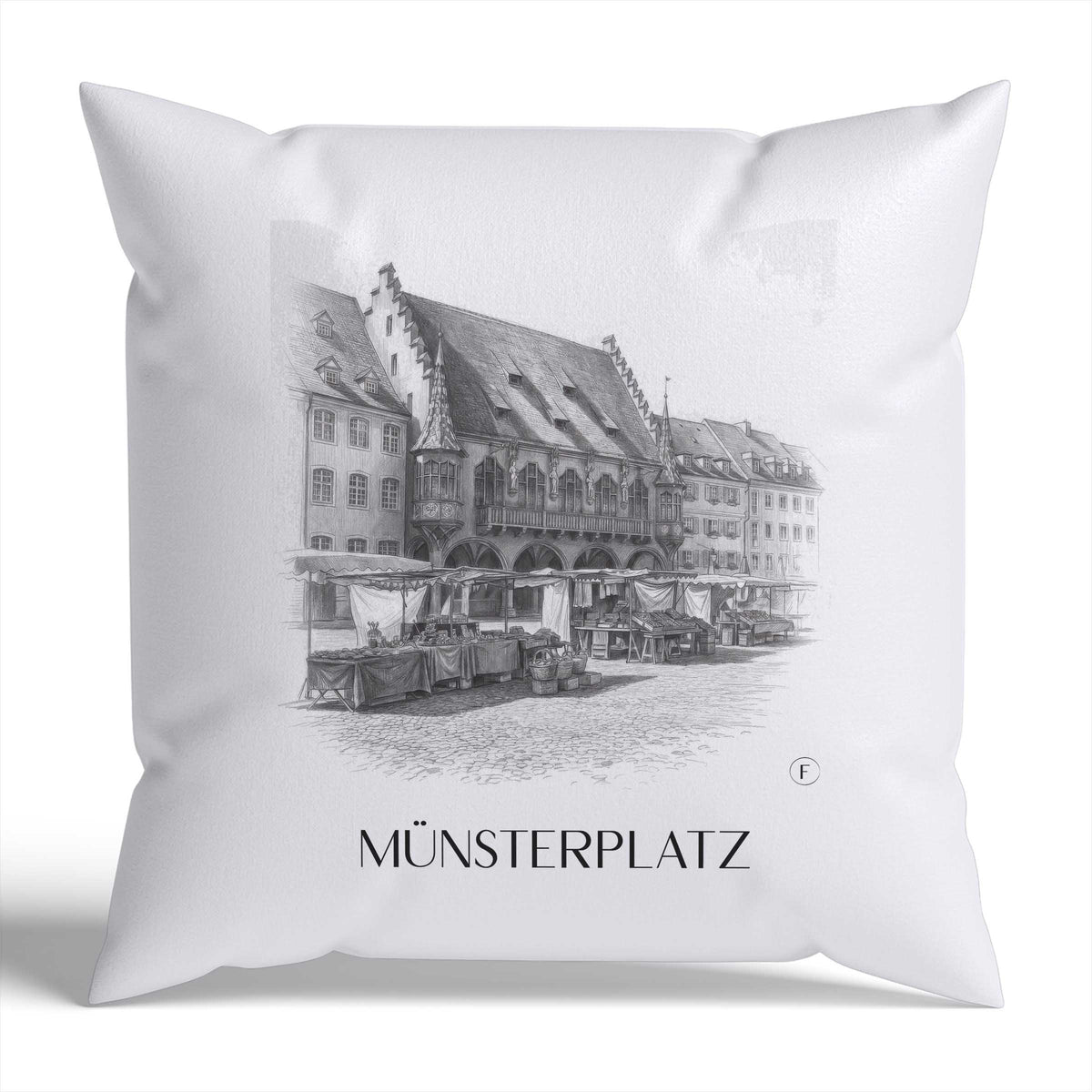 Münsterplatz Kissenhülle - Zierkissen Bezug - Freiburg - Deutschland Kissen bzw. Kissenbezug im Zeichnung Stil - favplace