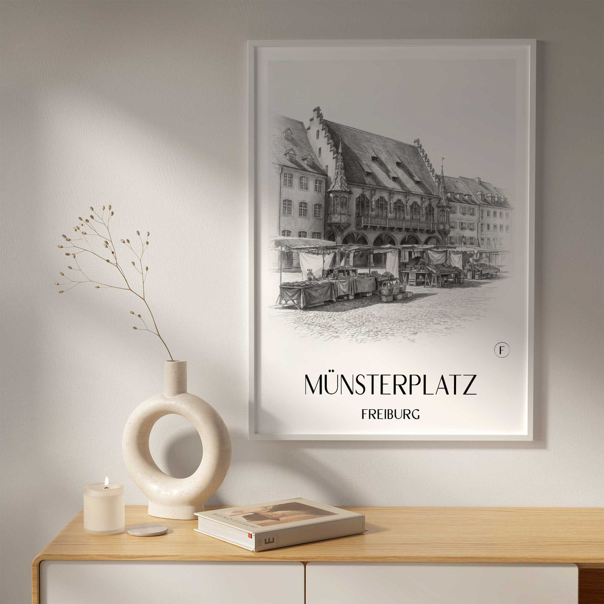münsterplatz-freiburg-deutschland-poster-bleistift-zeichnung-drawing